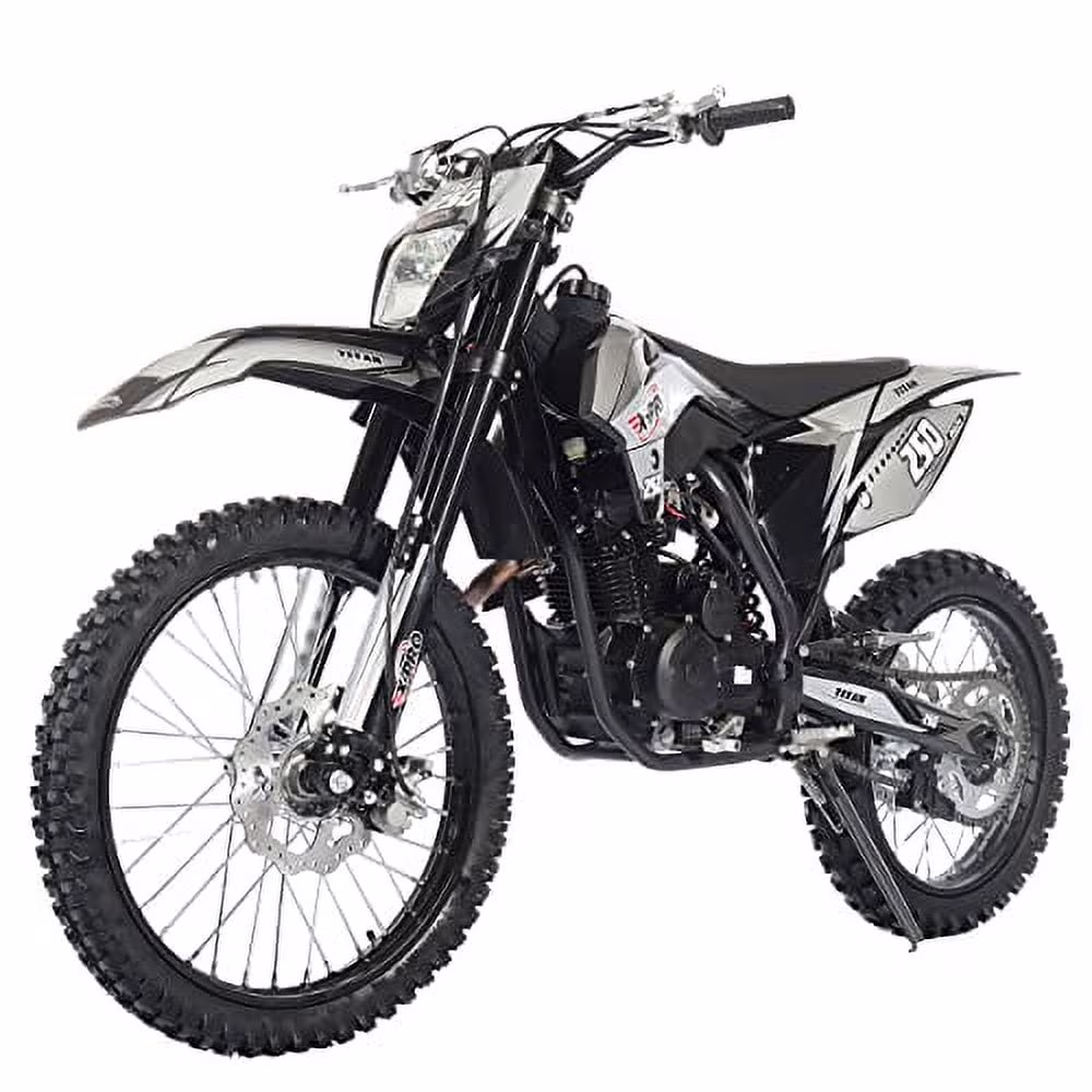 Brand New Titan 250cc Gas Pit Dirt Bike with LED Headlight, 5-Speed Manual Transmission, Electric/Kick Start! Big 21"/18" Wheels!(Black)