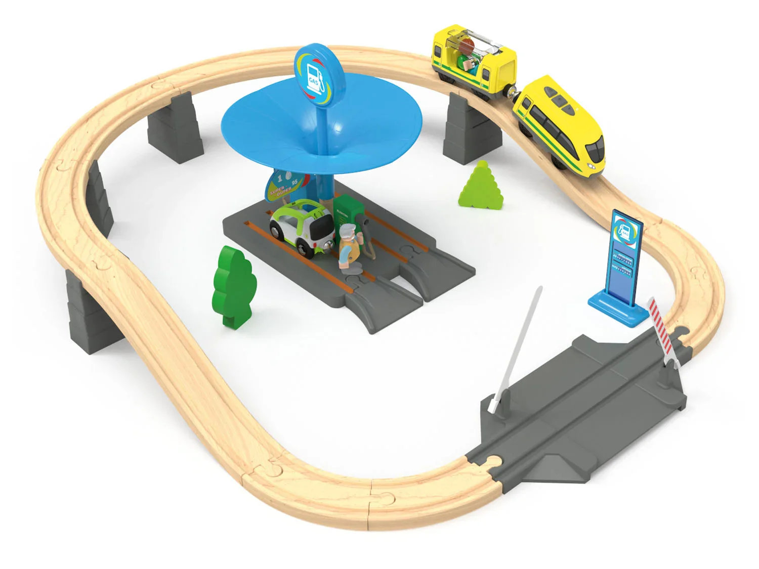 Playtive Set de chemin de fer et station-service en bois