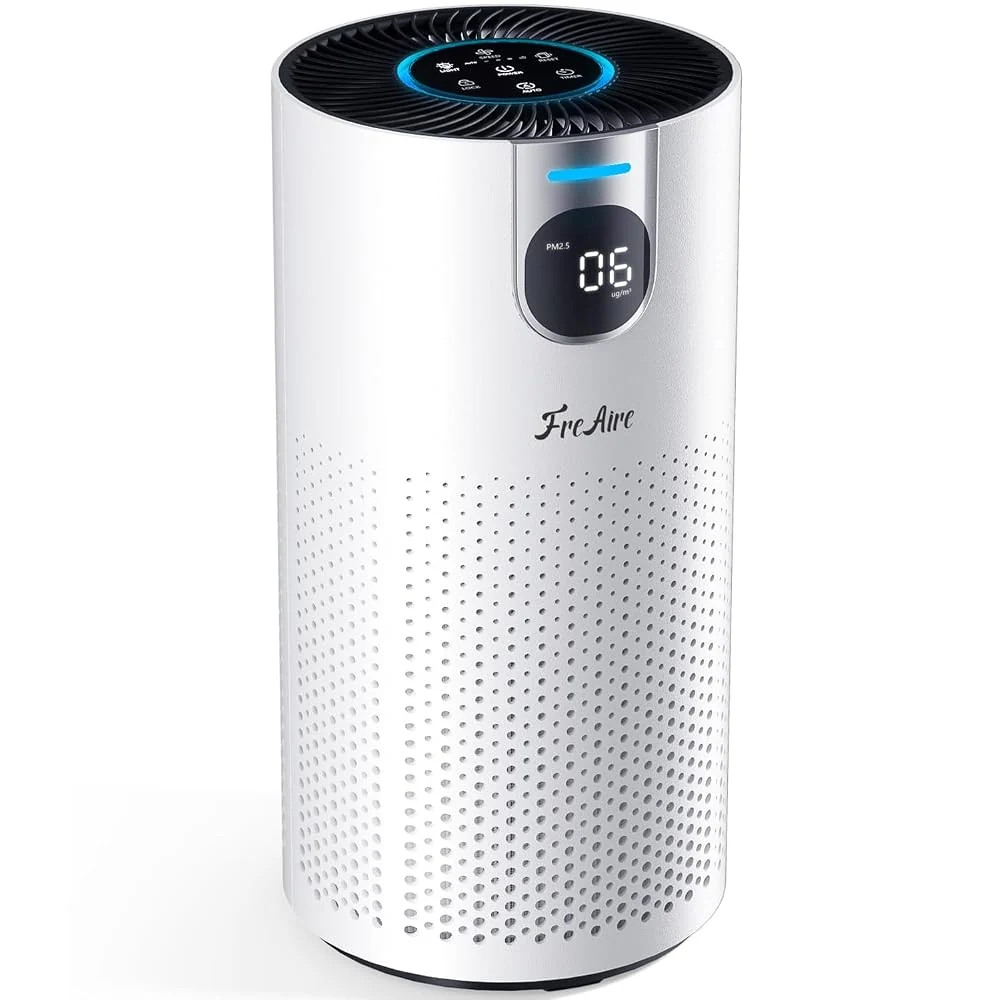 FreAire HEPA Air Purifier for Home Large Rooms up to 1800Ft², VisionAir 20dB Sleep Mode for Bedroom, 360°Intake & Outlet Air Cleaner for Pets, HAP606, White