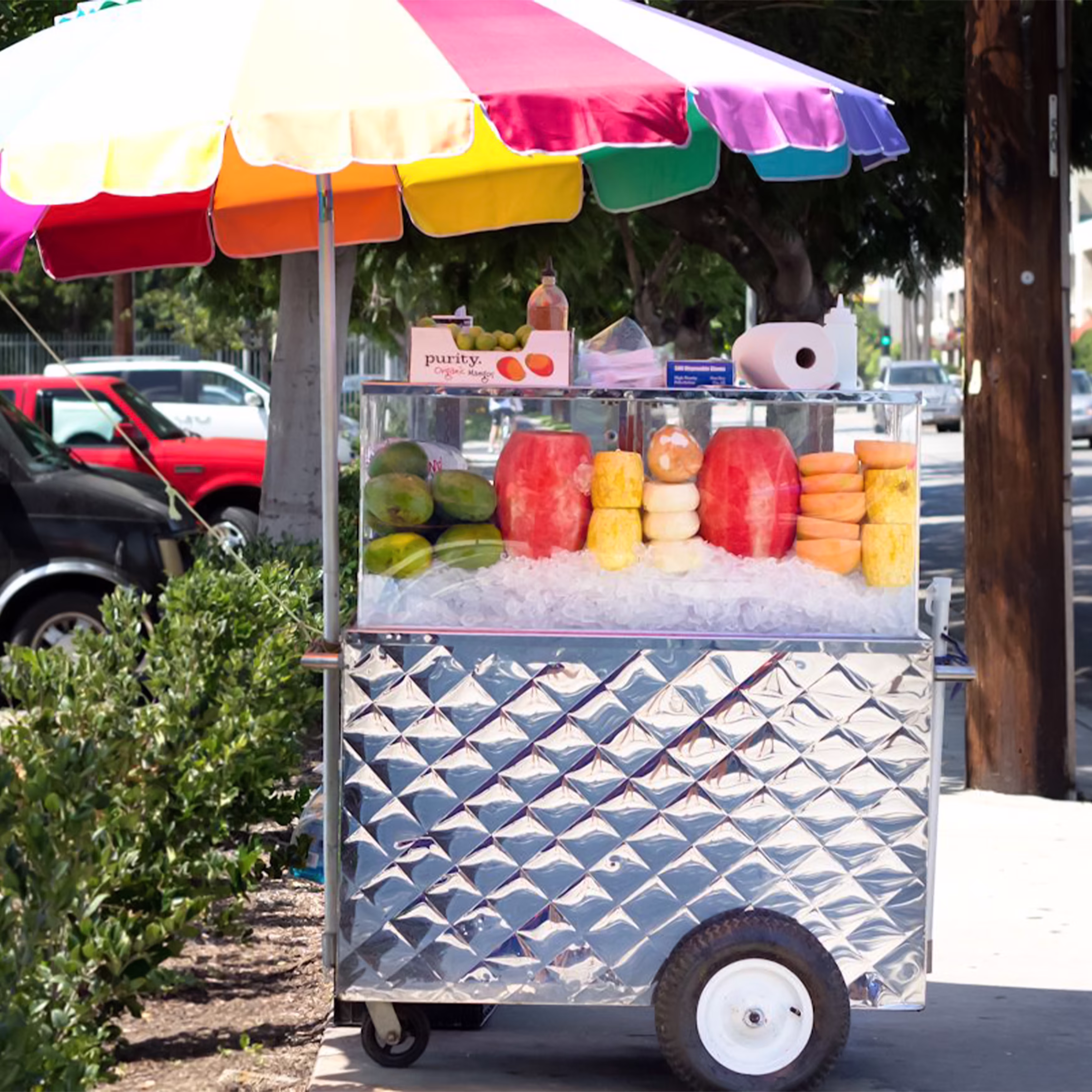 44'' Commercial Street Vendor Carro de Fruta Fruit Cart Concession Stand Street Fruit Cart