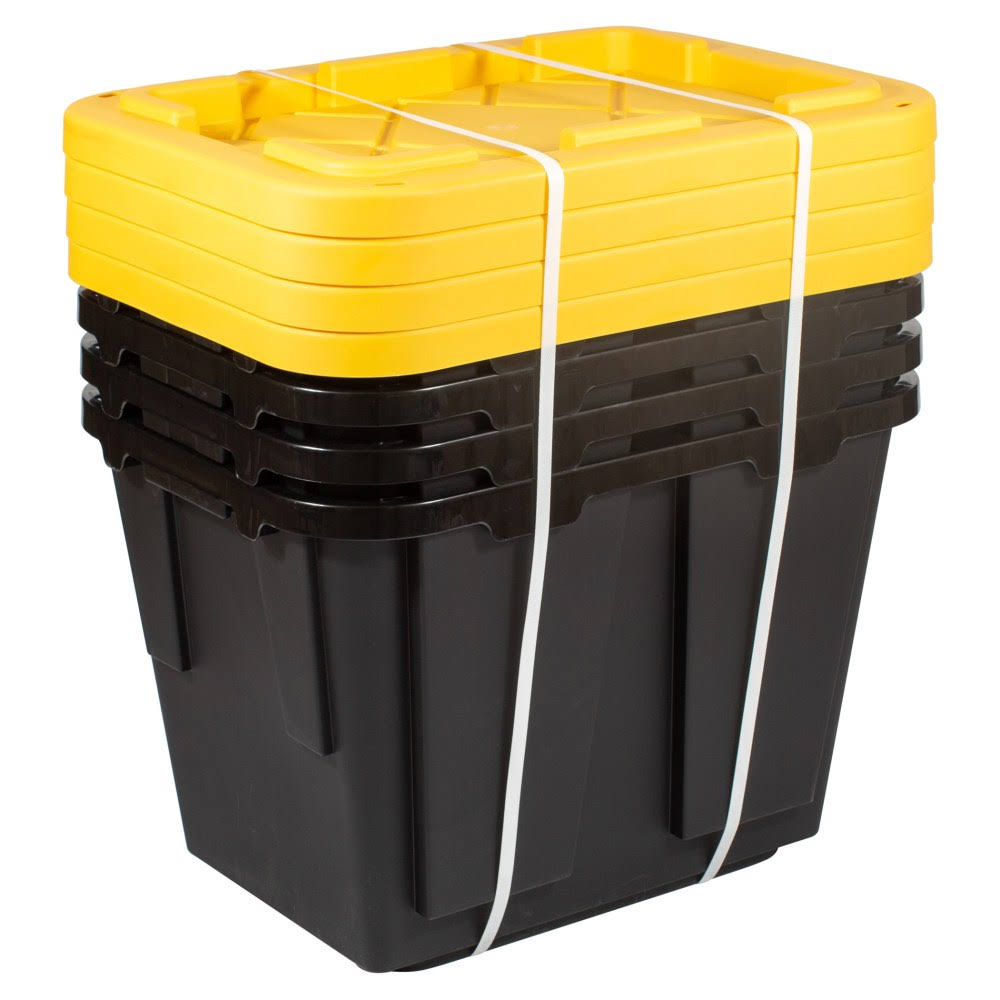 Office Depot Brand by Greenmade Professional Storage Totes, 12-Gallon, Black/Yellow, Pack of 4 Totes