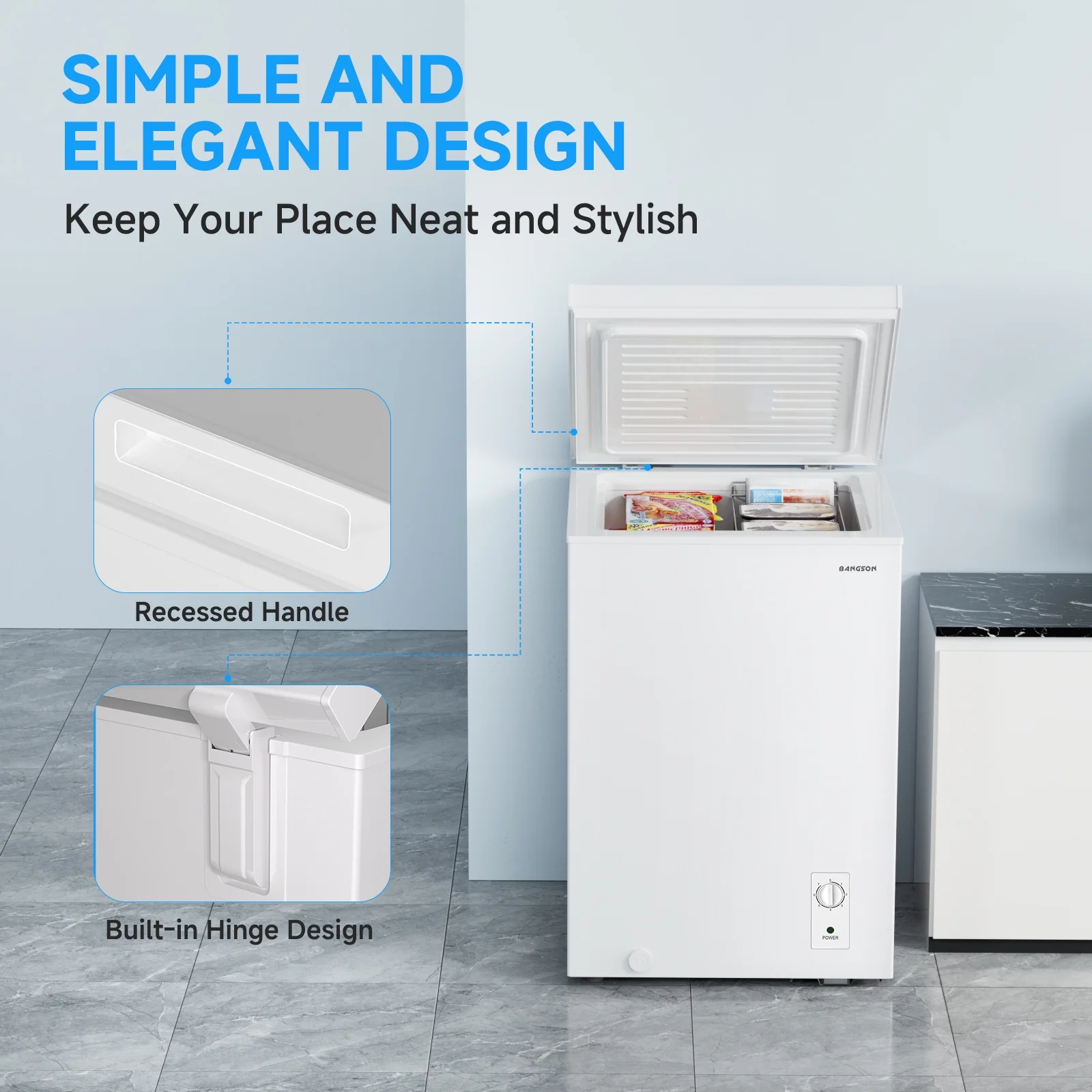 BANGSON 3.5 Cubic Feet Chest Freezer, Deep Freezer with Removable Basket, Adjustable Temperature for Home/Dorms/Apartment/Office