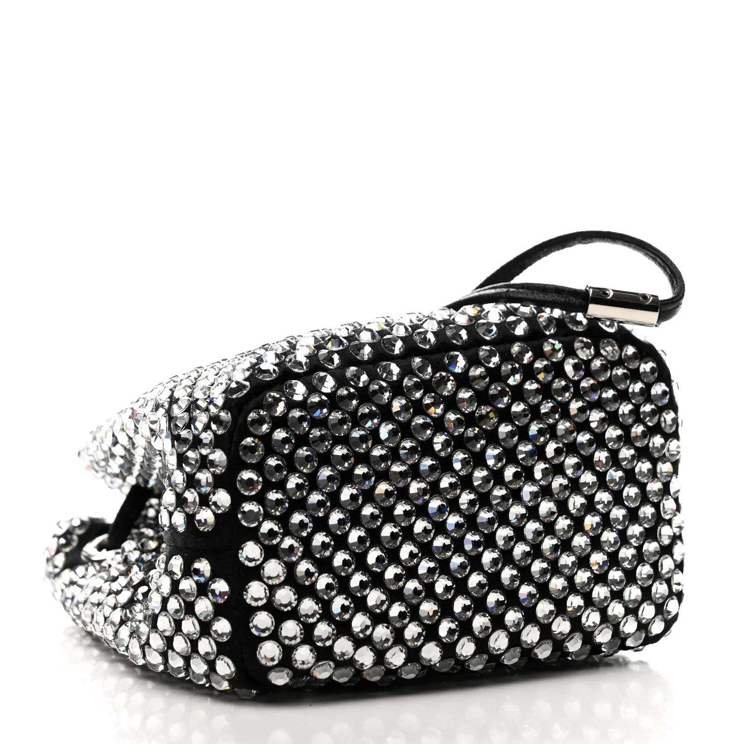 Satin Crystal Metal Triangle Logo Mini Drawcord Pouch Shoulder Bag Cristal