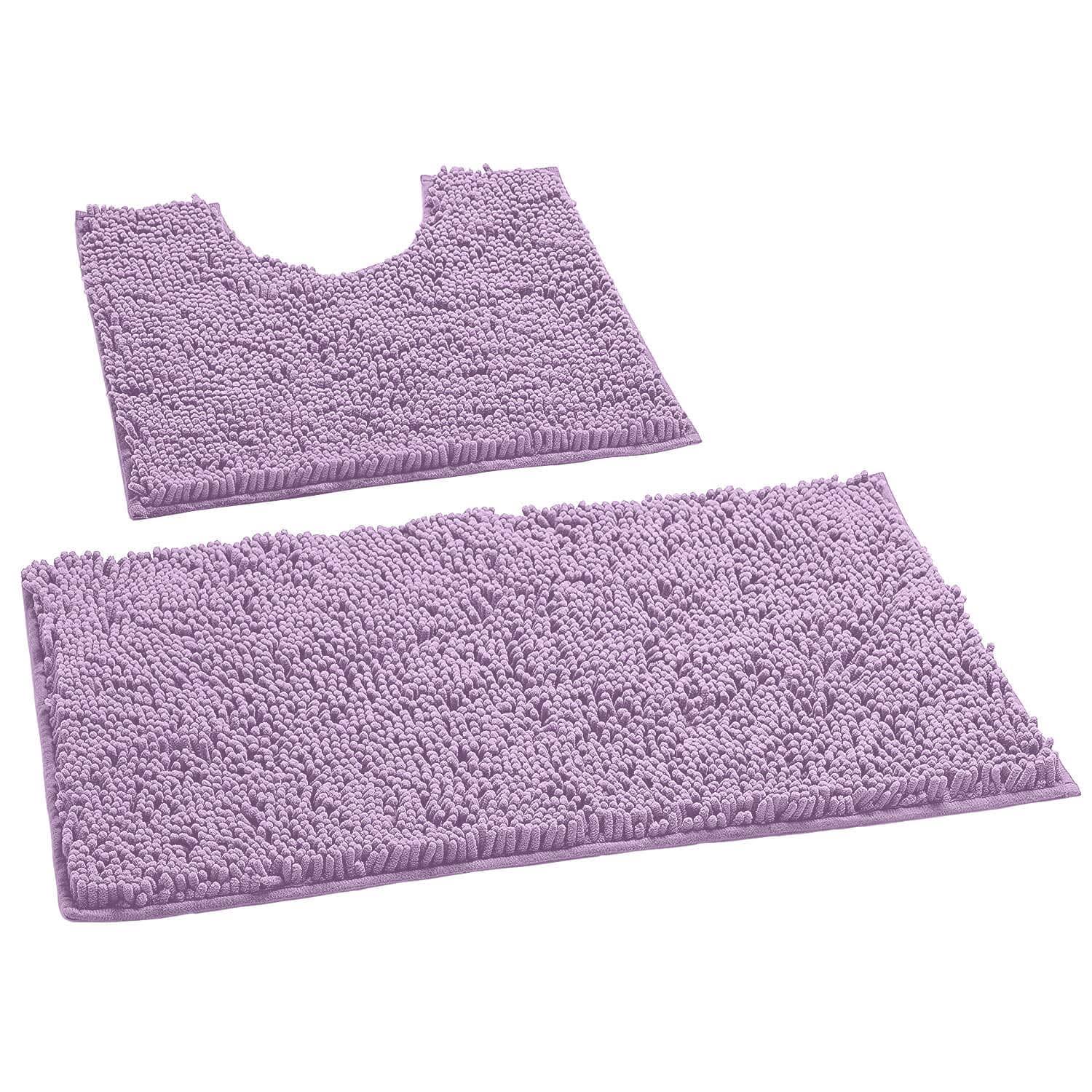 LuxUrux Bathroom Rugs Sets 2 Piece, Luxury Chenille Bath Mat Set, Soft Plush Anti-Slip Bath Rug + U-Shaped Toilet Mat. Microfiber Shaggy Carpet, Super