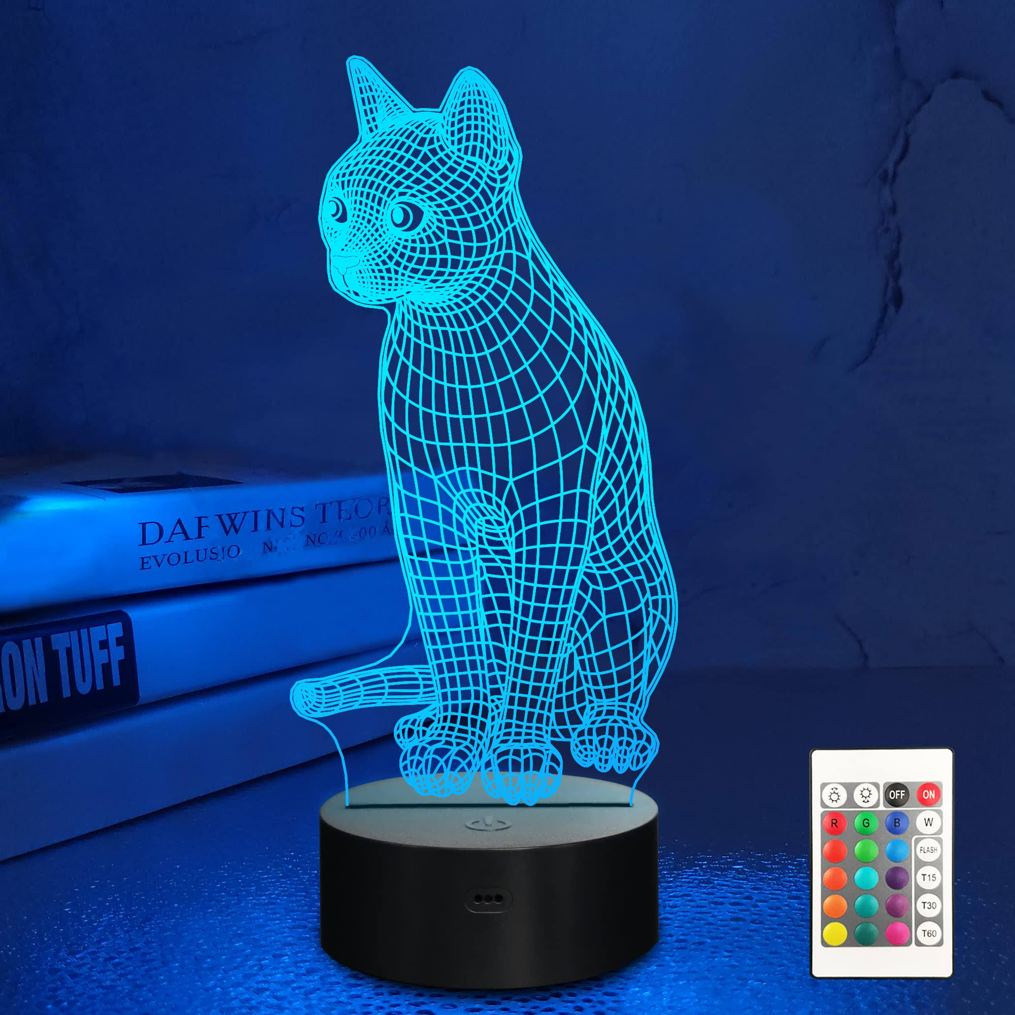 Lampeez 3D Cat Lamp Night Light Kitten 3D Illusion Lamp for Kids, 16 Colors Changing with Remote, Kids Bedroom Decor As Xmas Holiday Birthday Gifts