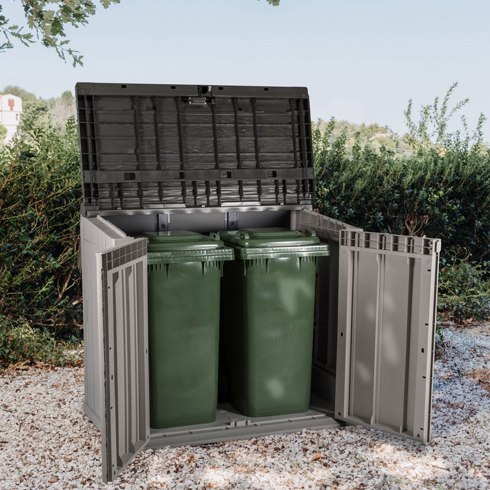 Open Box Toomax Stora Way Outdoor Storage Shed Cabinet, Taupe Grey/Anthracite