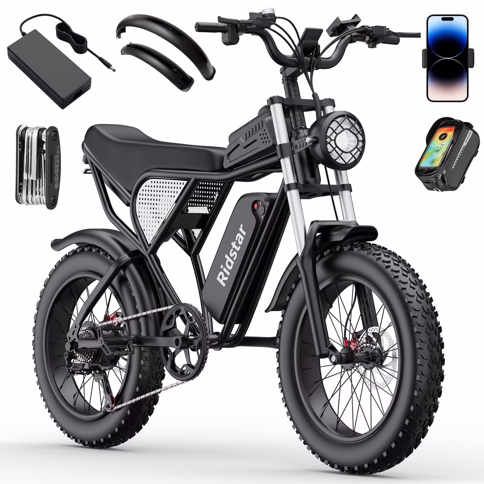 1500W Electric Bike for Adults,33MPH 48V 20Ah Electric Bicycle,20" Fat Tire Full Suspension Mountain Bike UL2849(QQ20 20inch 1500W 48V 20AH)