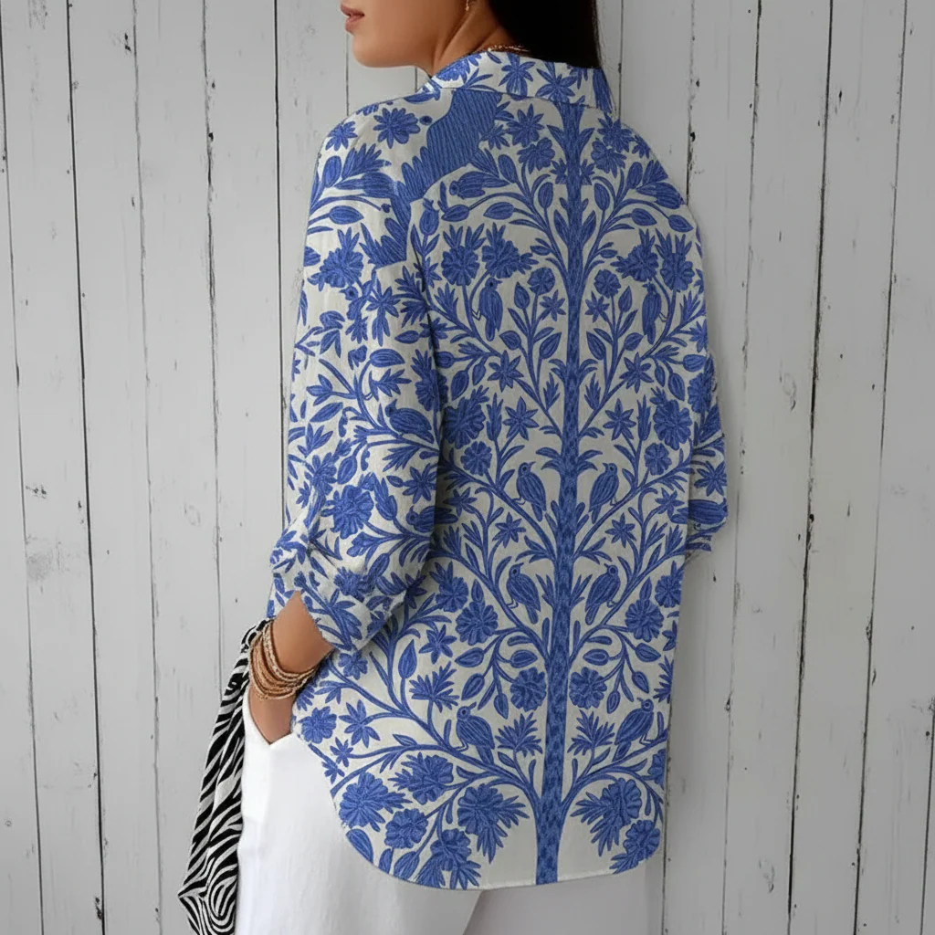Blouse Femme Imprimé Jardin Bleu