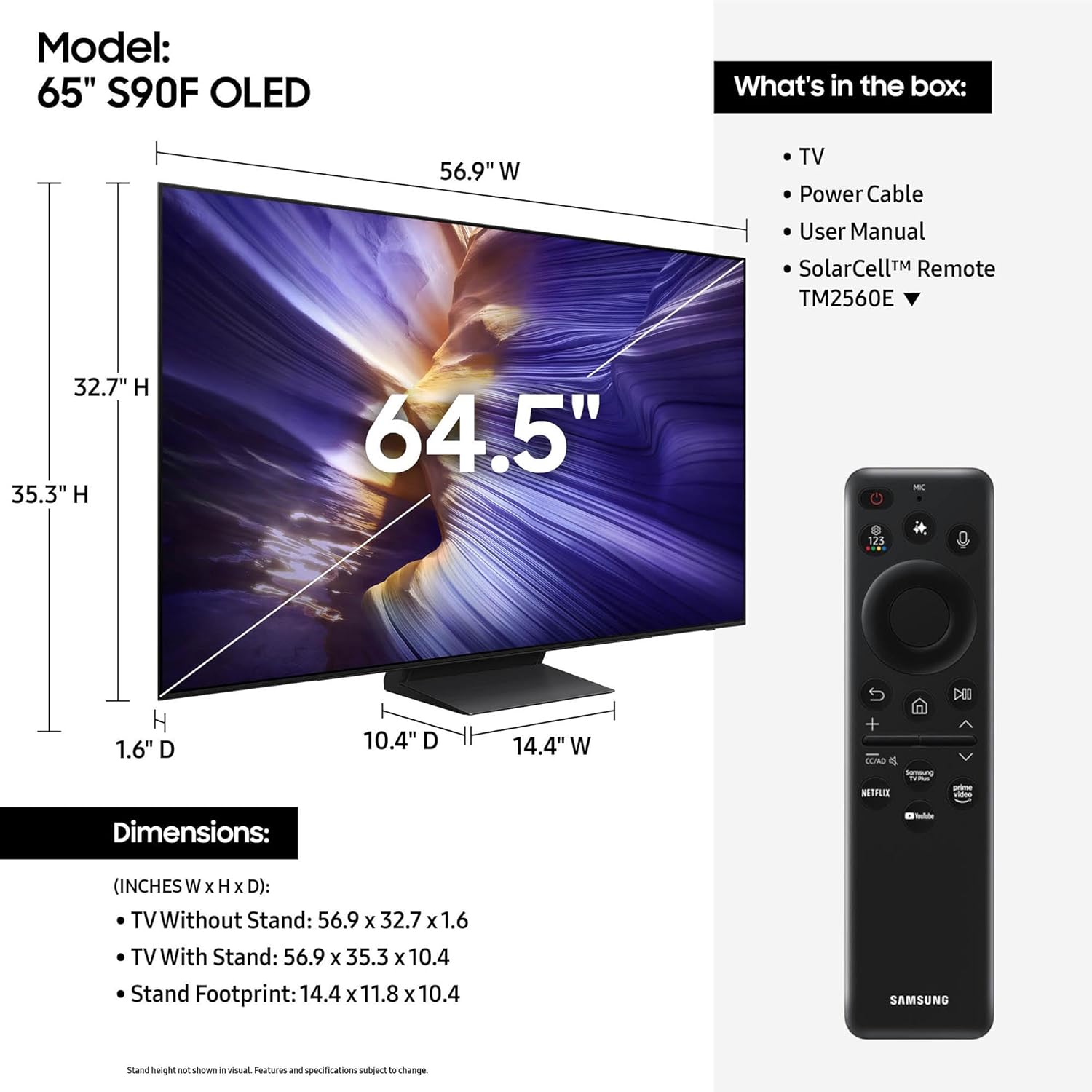 Samsung QN65S90FAFXZA 65 Inch 4K OLED Smart TV (2025) with Dolby Atmos and 5 Year Amber Protection Plan