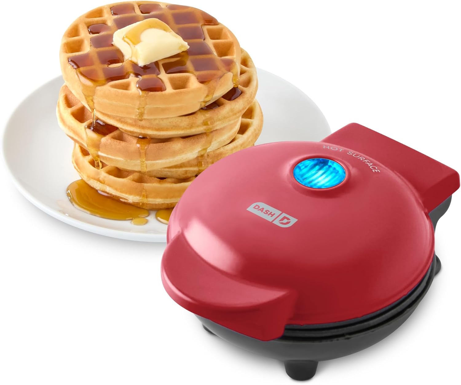 Dash Mini Waffle Maker, 4-Inch Nonstick Cooking Surface, Red| Small Waffle Iron for Dorms & RVs, Chaffle Maker & Compact Waffle Machine, Mini Waffles for Kids & Families