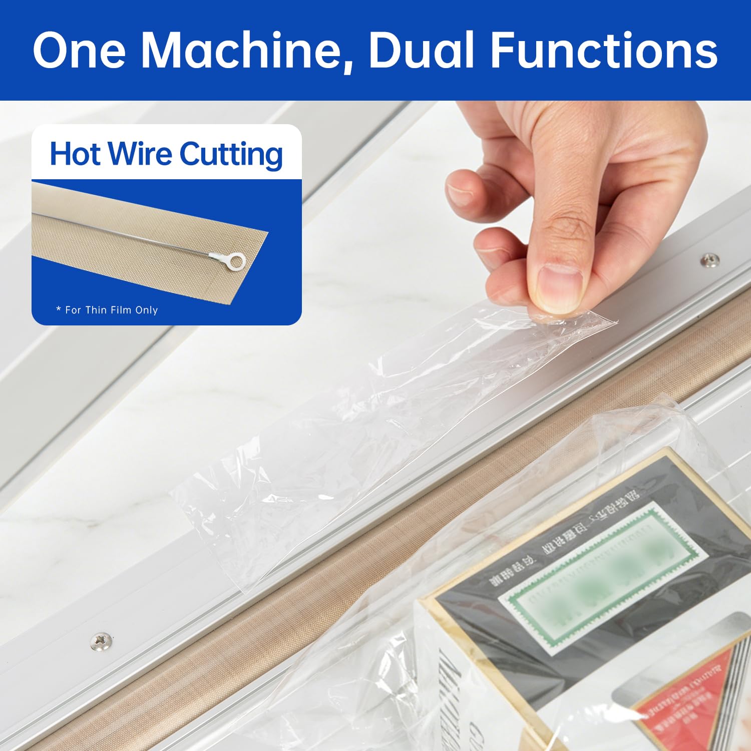 Impulse Heat Sealer with Seal bar, Heavy-Duty Bag Sealing & Cutting Machine, 4 Extra Replacements (white, 24inch)