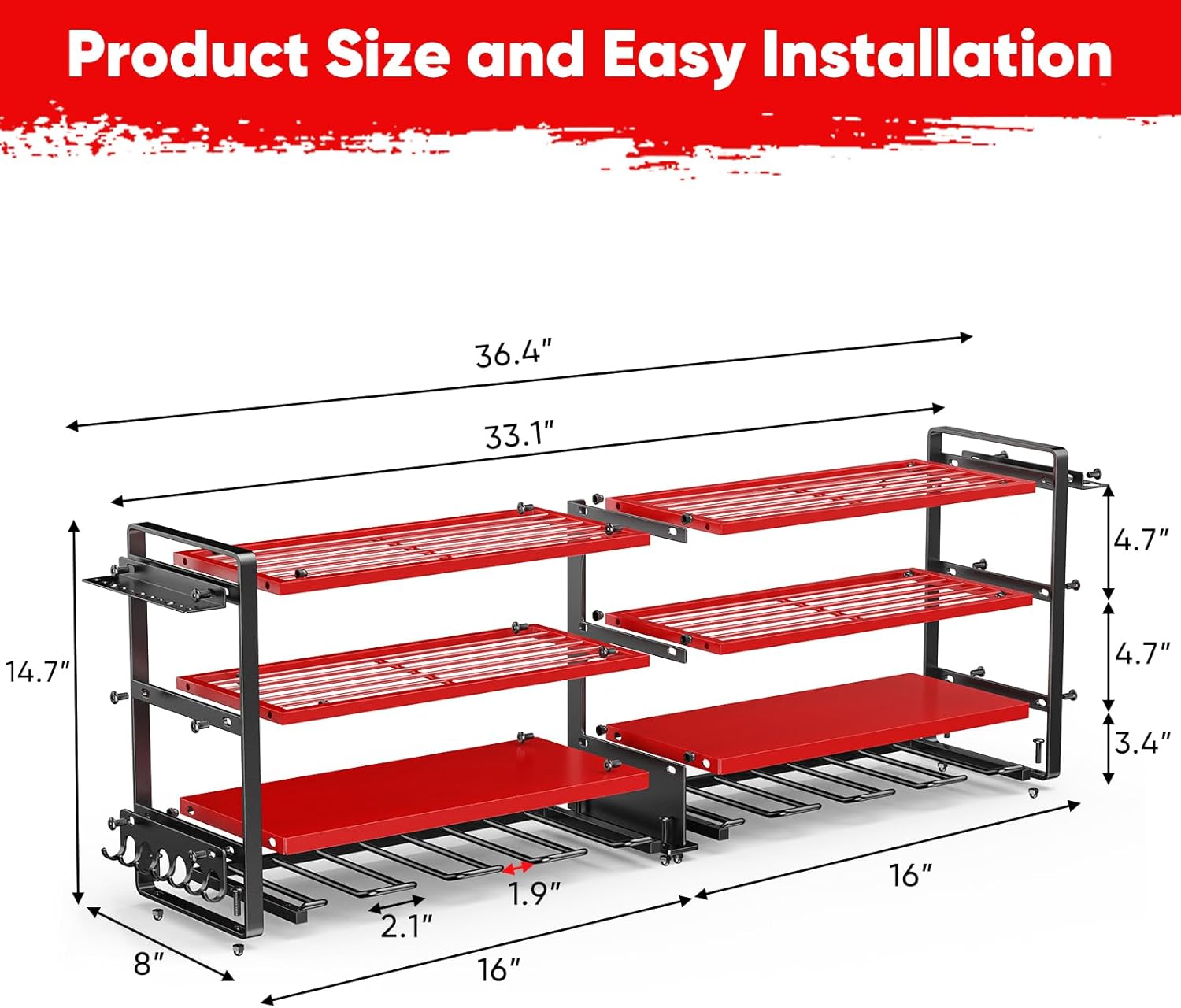 POKIPO Upgraded Large Power Tool Organizer Wall Mount, 4 Layers Heavy Duty Metal Holds 400lbs Power Tool Hanger Shelf Battery Storage with 8 Cordless Drill Bit Holders, Utility Racks for Garage Tool Room