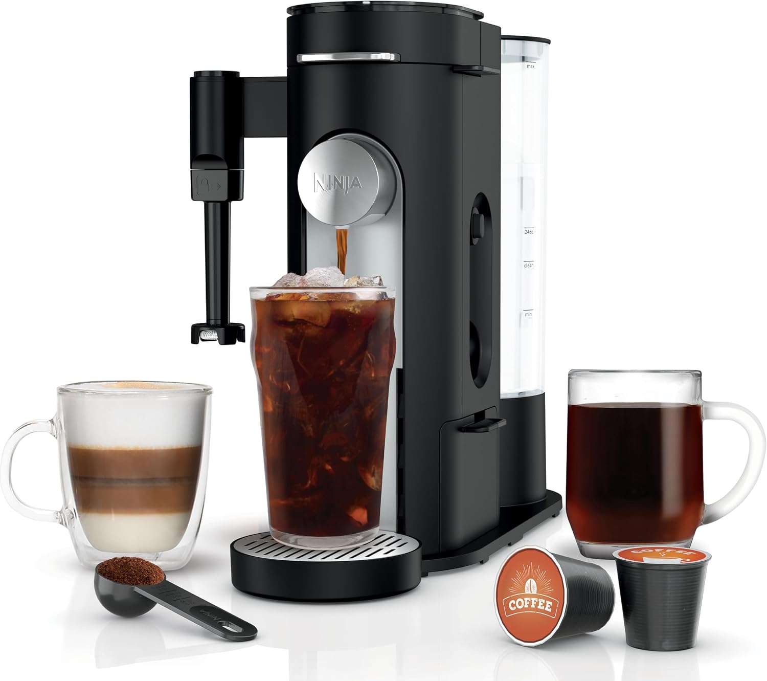 Ninja Single Serve Coffee Maker - Combo Machine, K-Cup Pods and Grounds| 4 Brewing Styles, up to 24 Oz Cup Sizes, 56 Oz Removable Reservoir, Black, PB051