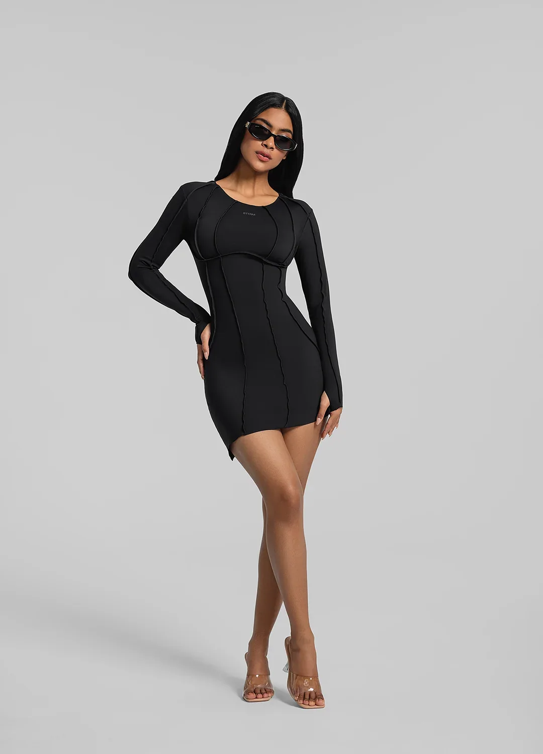 Curved Stitching Mini Dress