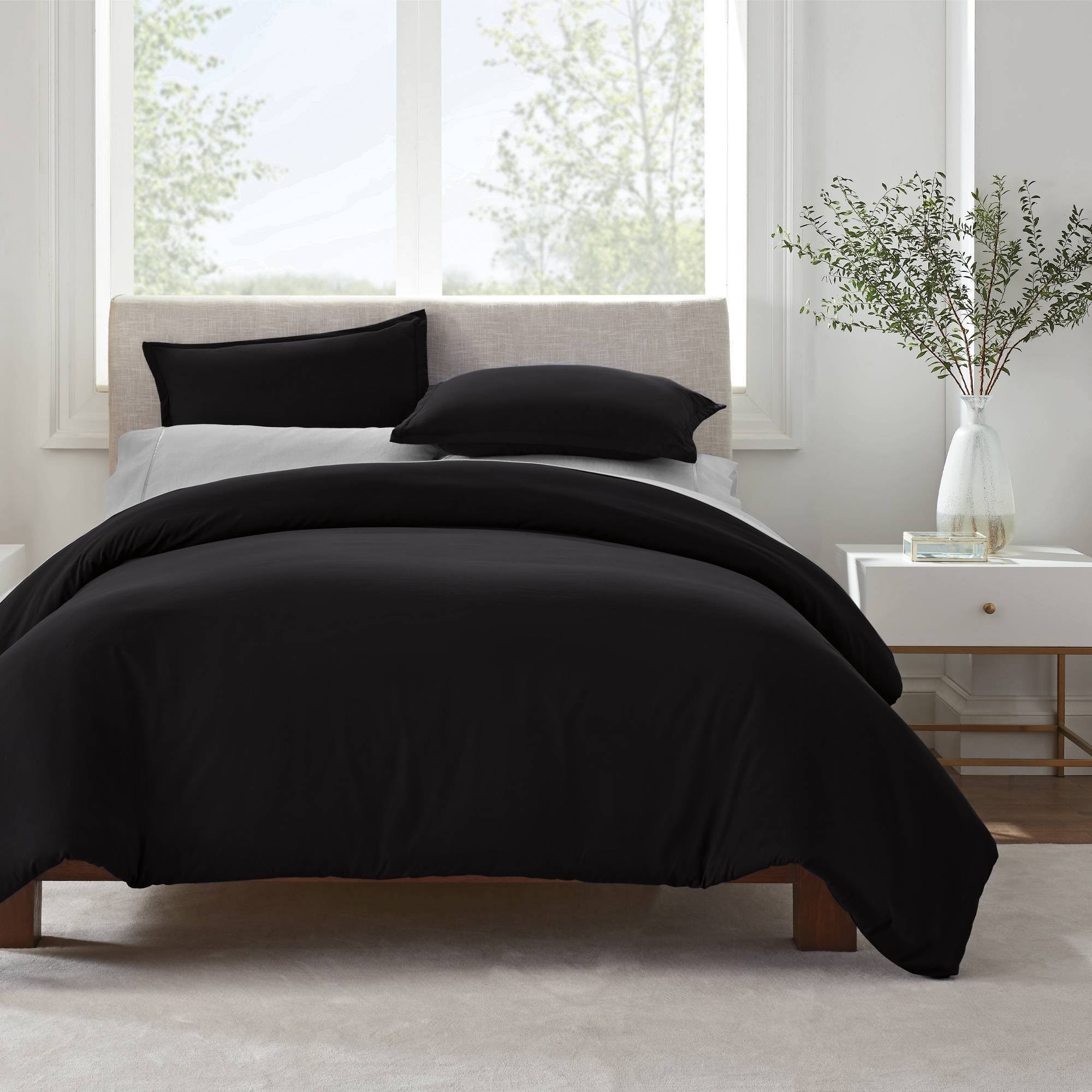 Serta Simply Clean Antimicrobial 3 Piece Duvet Set - Black - Full - Queen