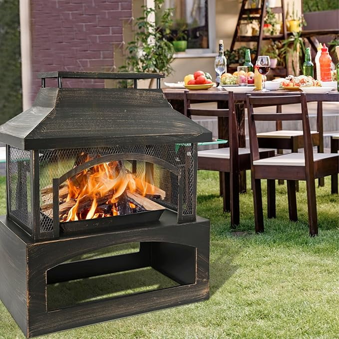 Fire Pit for Outside, 37" Outdoor Wood Burning Firepit , Patio Fireplace Square Metal Stove for Camping, Outdoor Heating, Bonfire and Picnic - Image 4