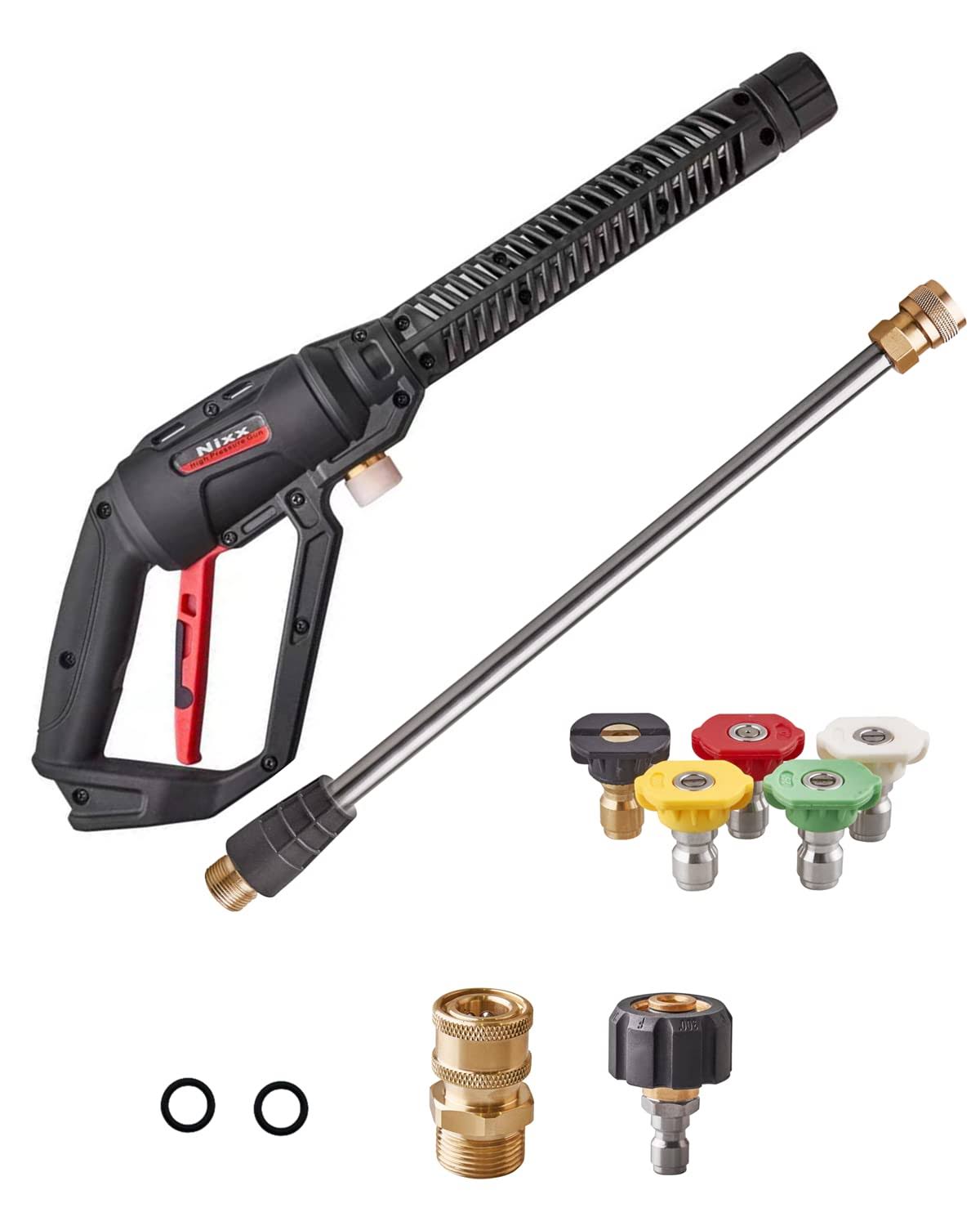 Pressure Washer Gun with Power Wash Extension Wand 4000PSI, 5 Sprayer Nozzle Tips, Pressure Washer Adapter Set Quick Connect Kit, High Pressure