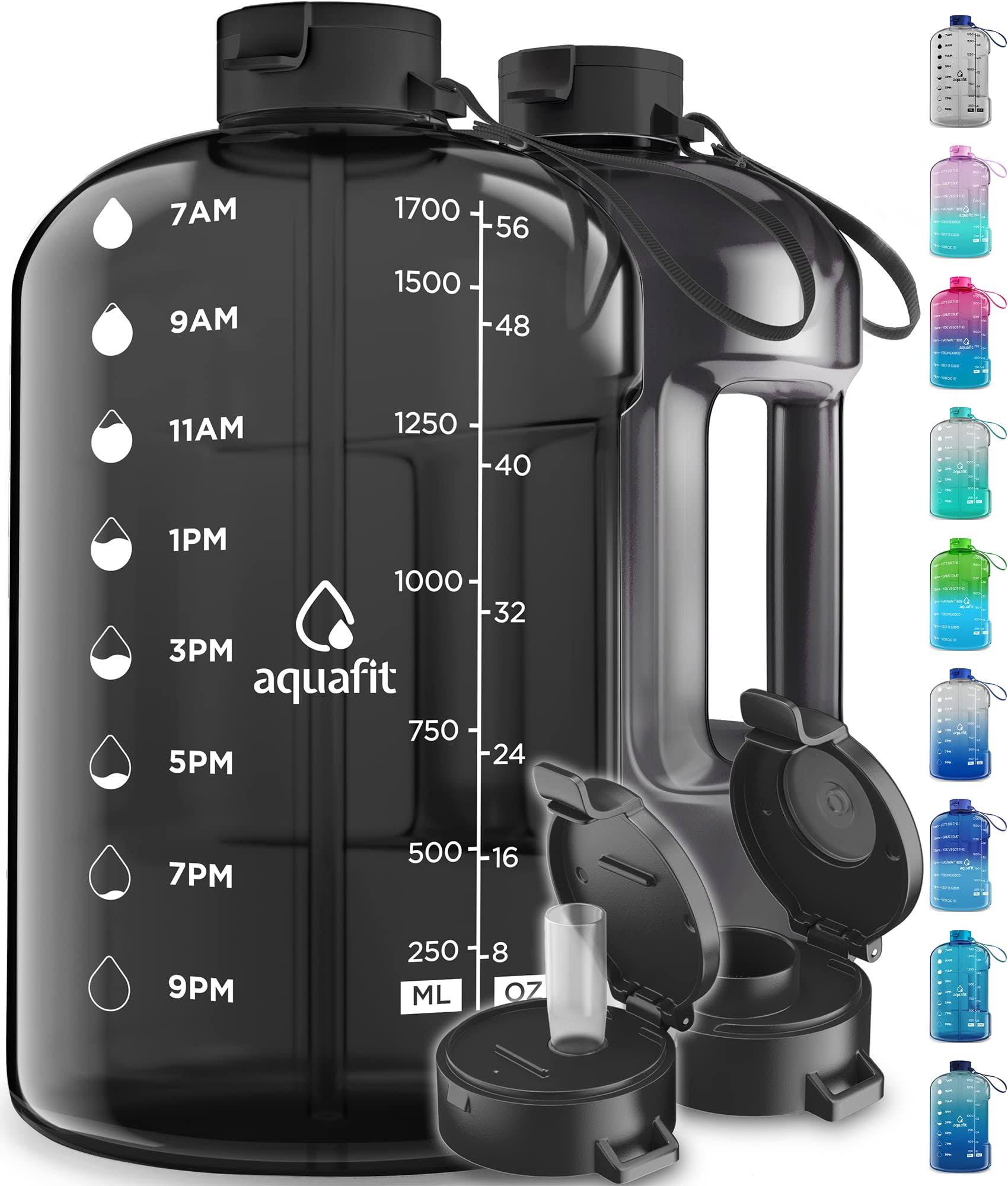 Aquafit Half Gallon Water Bottle with Straw Half Gallon Water Jug Motivational Water Bottle 64 Ounce Water Bottle with Time Marker Large Water Bottle
