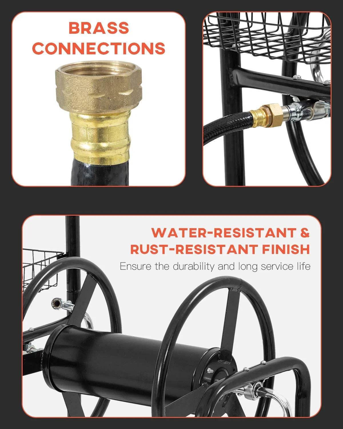 FDW Heavy-Duty Garden Hose Reel Cart w/ Basket