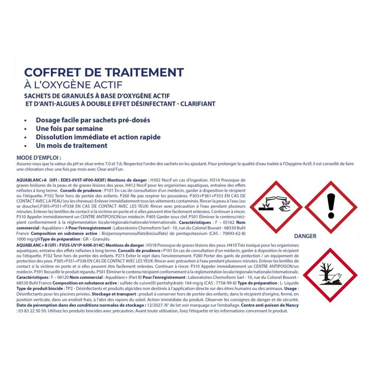 Traitement à l'oxygène actif pour piscine hors-sol 4-12m3