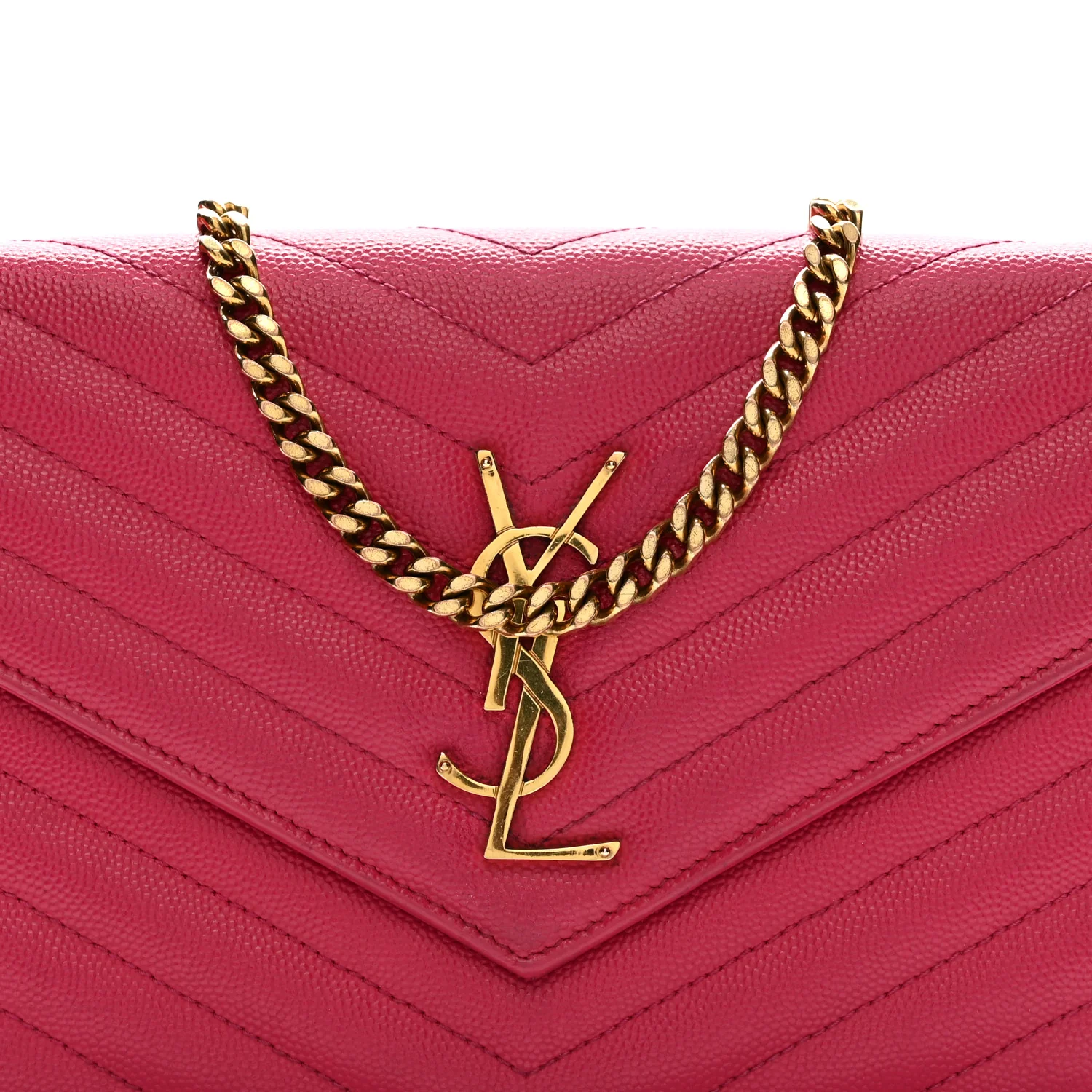 Grain De Poudre Matelasse Chevron Monogram Chain Wallet Lipstick Fuchsia