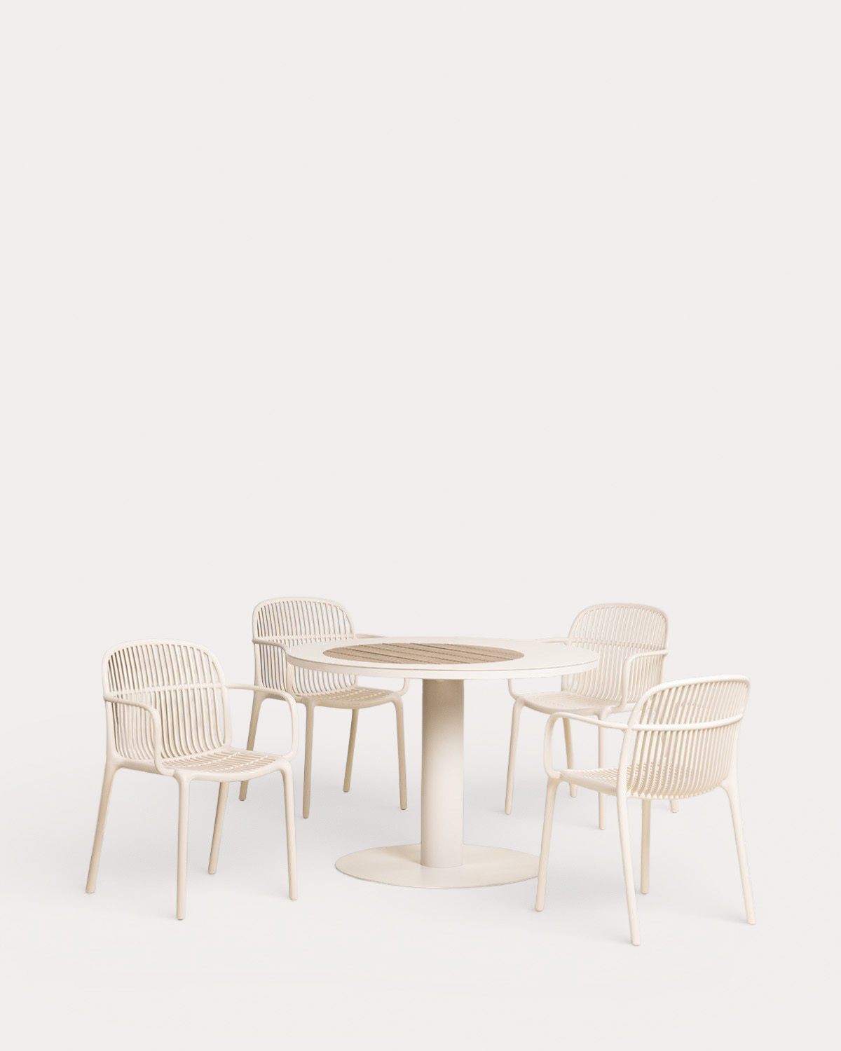 Set Lirae - Aisha - Set de Mesa Redonda de Metal (Ø110 cm) Lirae y 4 Sillas con Reposabrazos de Polipropileno Aisha de Exterior