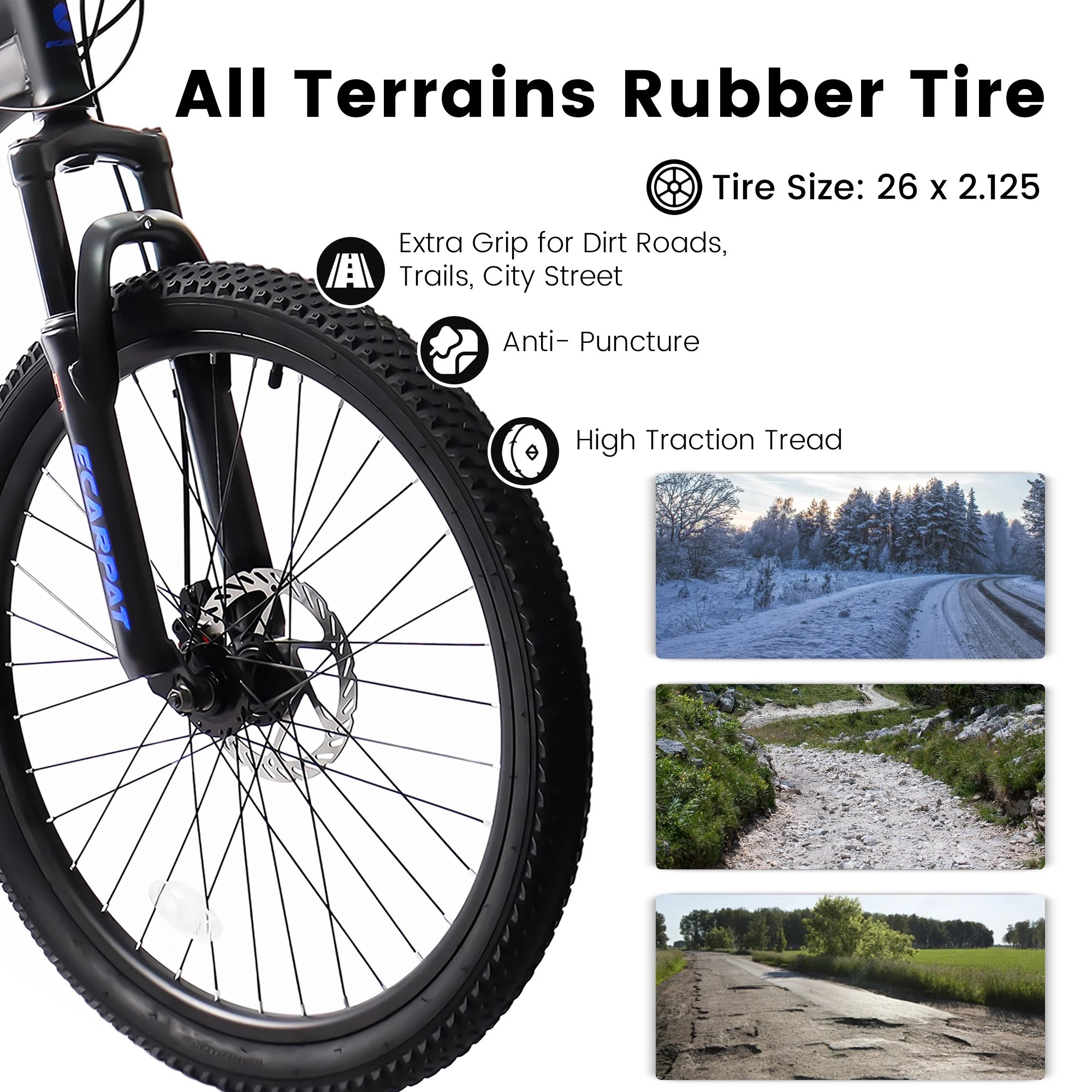 A2660 26 in Mountain Bike, 21 - Speed Disc Brakes, Durable Frame, Front, Rear Dual - Shock Absorption, Unisex for Commuting, Travel, School, Mountain and City Road Cycling