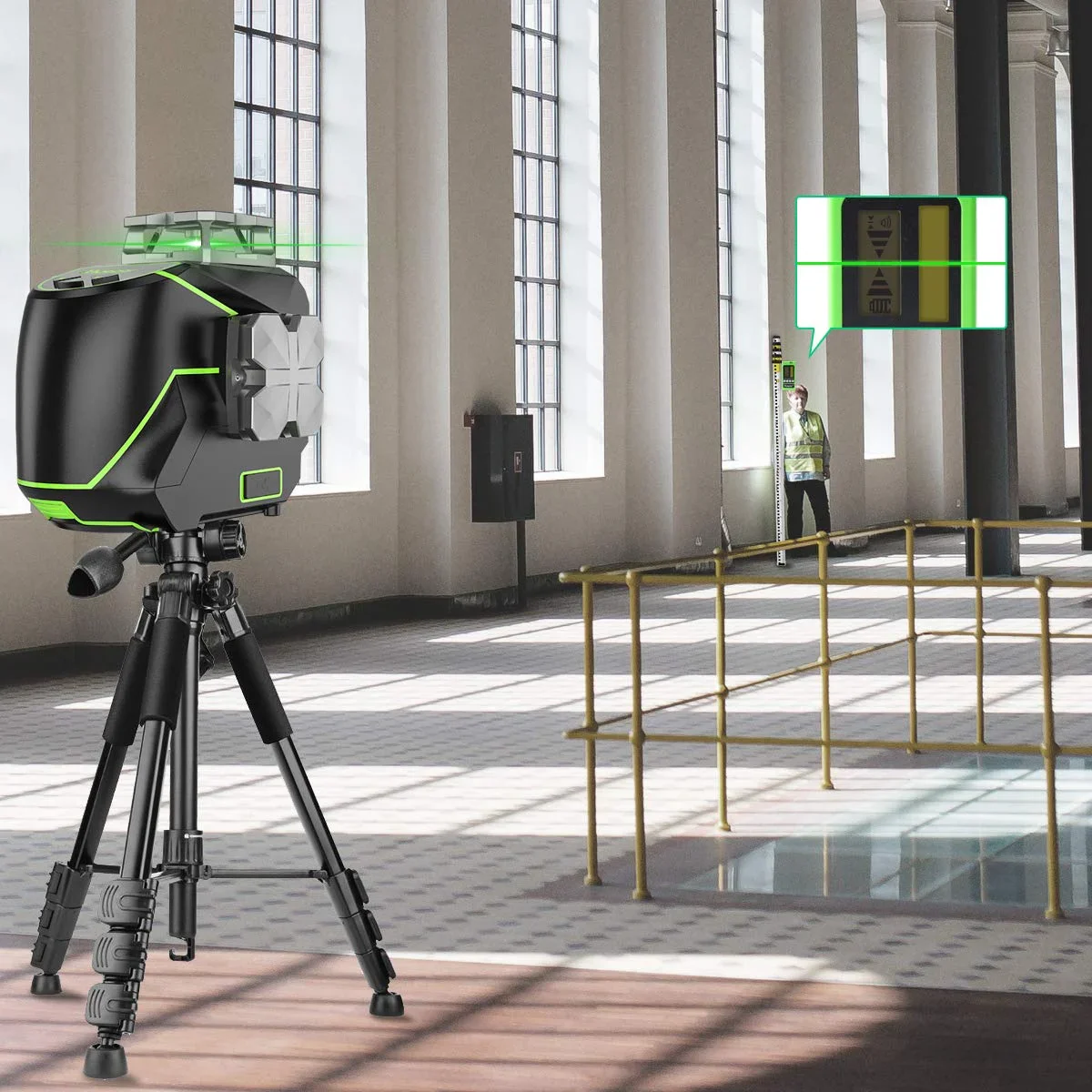 4D 16 Lines Self-Leveling Laser Level, 200Ft Green Beam 4 x 360° Cross Line Laser Level Tools with LCD Screen, Bluetooth and Magnetic Bracket