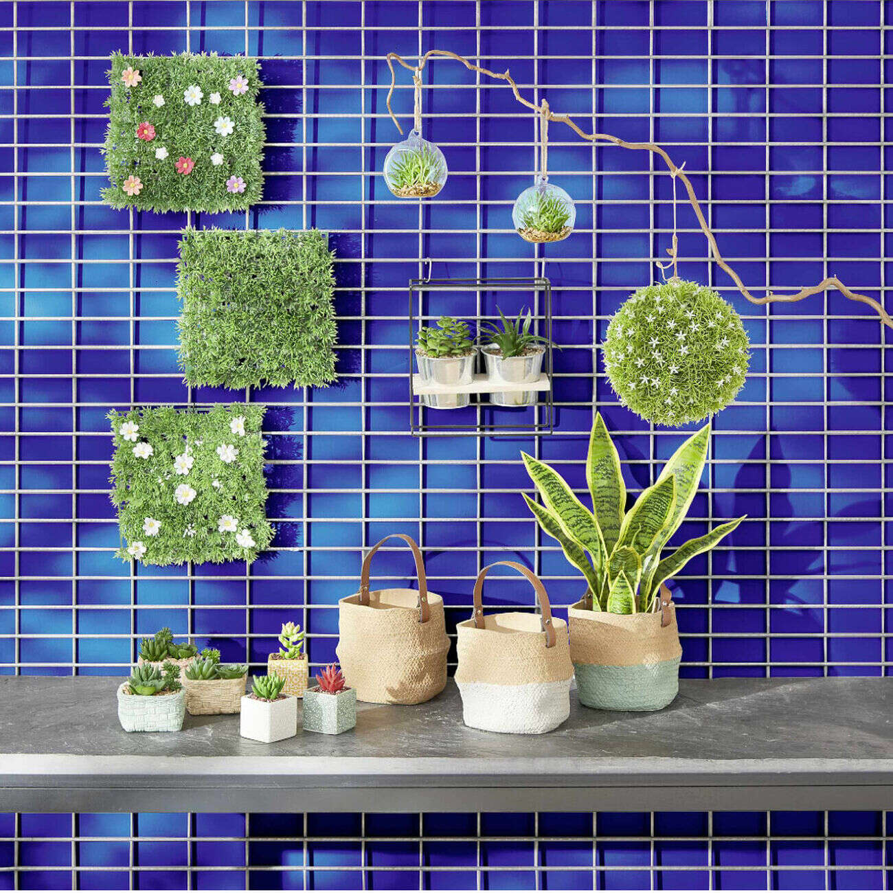 Dalle de gazon artificiel fleurs blanches