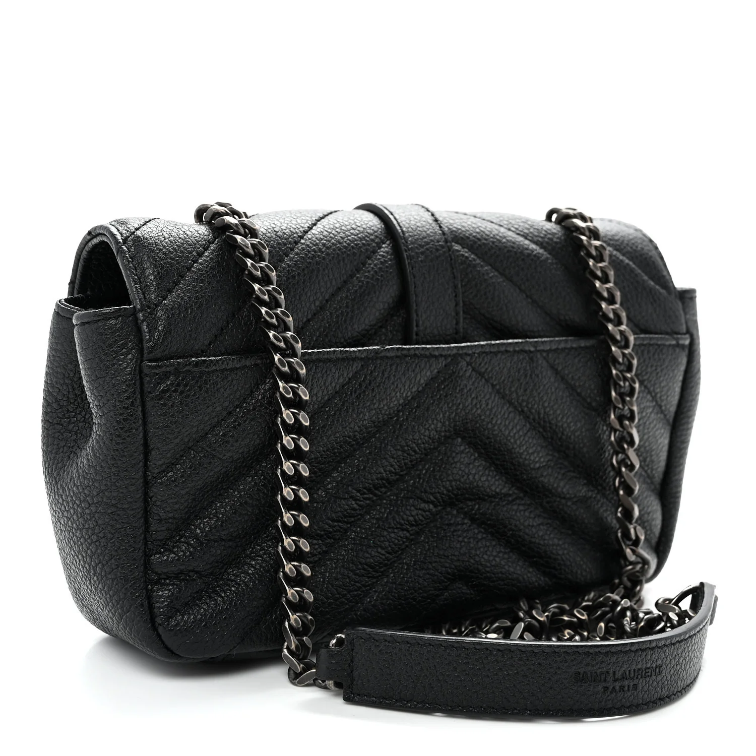 Grained Calfskin Matelasse Chevron Classic Monogram Baby Chain Bag Black