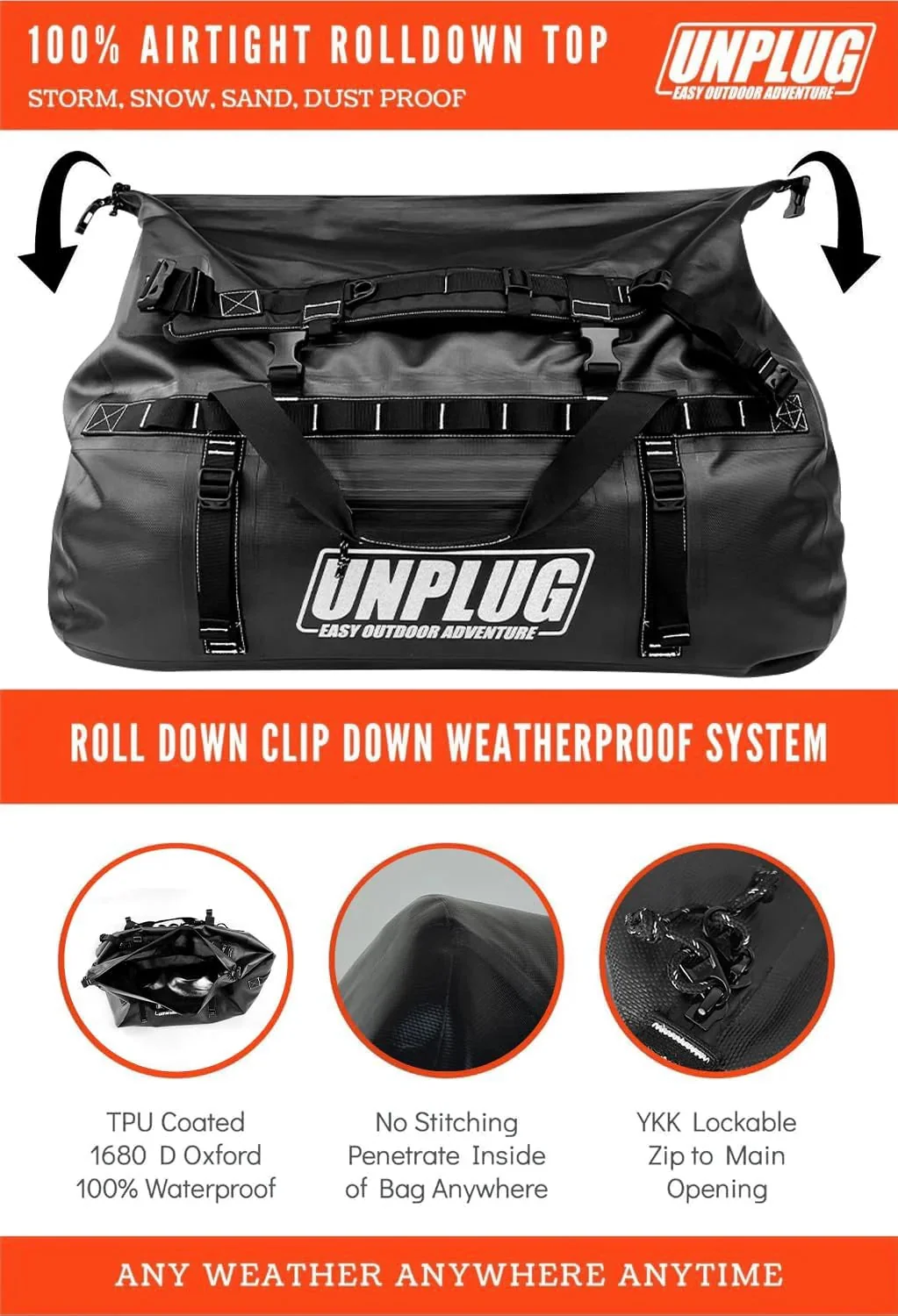 Ultimate Adventure Bag -1680D Heavy Duty Waterproof Travel Duffel Bags for Camping, Motorcycle Dry Bag, Waterproof Bags for Boating,…