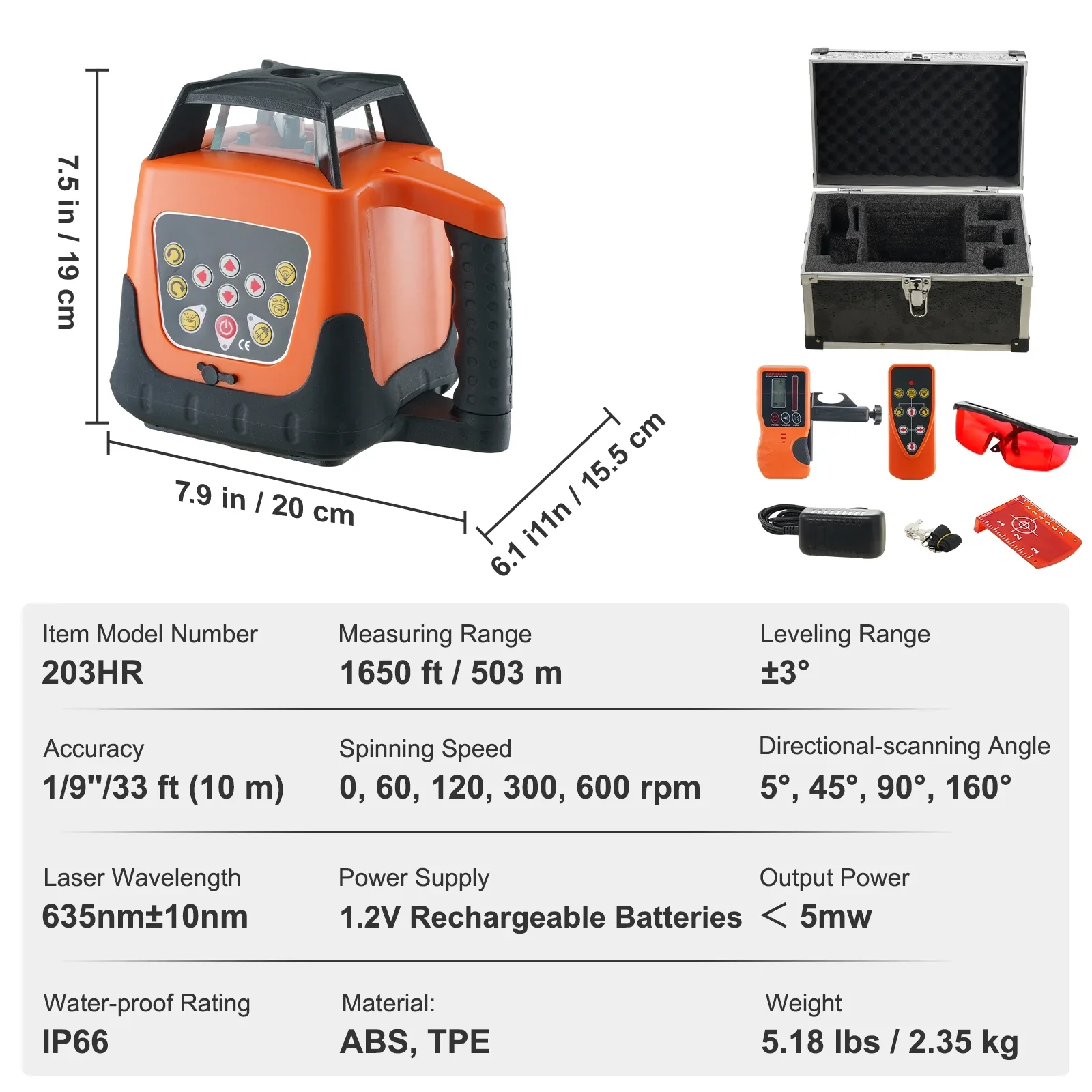 KFFKFF Laser Level, 1650ft Range, 360�� Self-Leveling Red Cross Line, Adjustable 5 Speeds & 4 Scan Angles, IP66 Water-Resistant, Remote & Manual Modes, Includes Battery