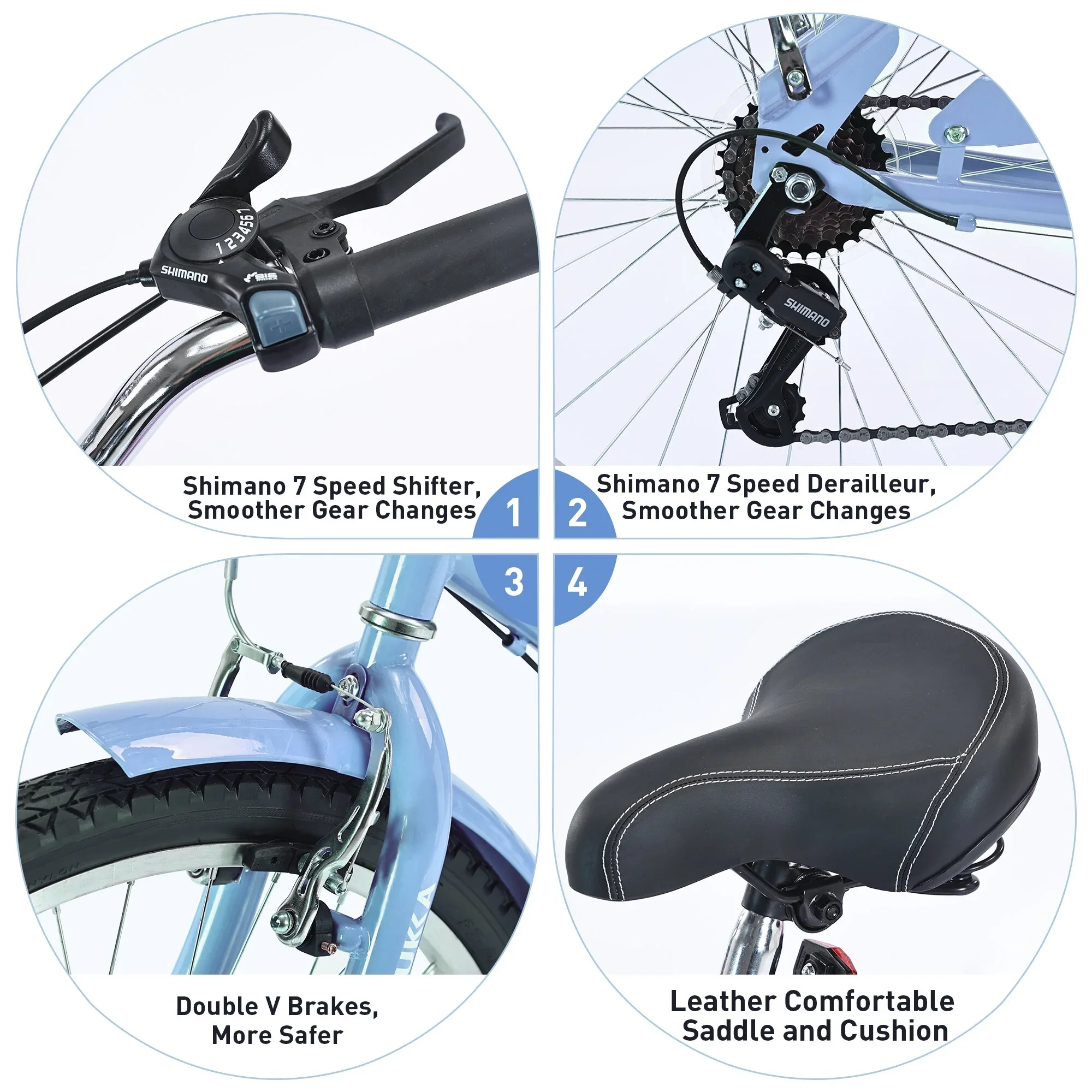 Outdoor Bike 7 Speed Bicycles, Multiple Colors 26Inch Beach Cruiser Bike,Mountain Bike for Outdoor