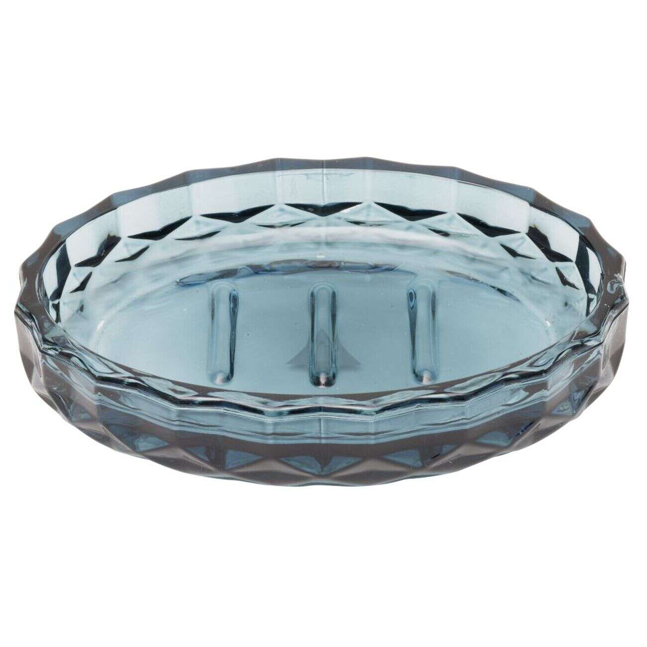 Porte-savon en verre effet cristallin bleu 12x8xH2,5cm