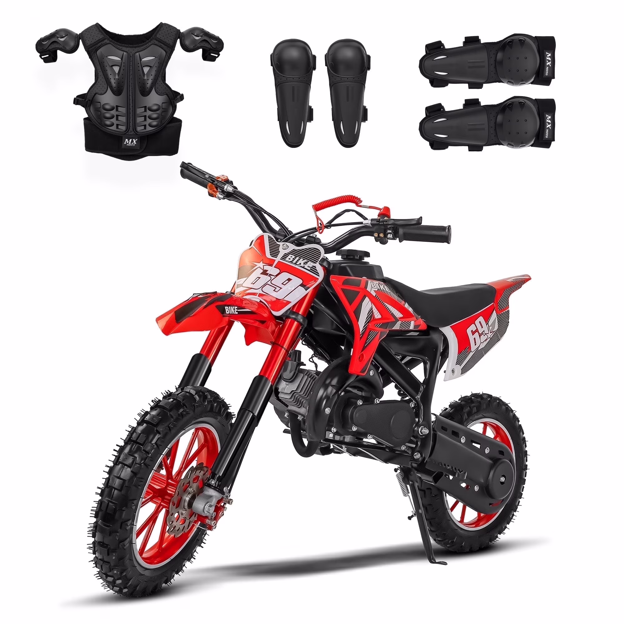 49CC Kids Dirt Bicycle, 2-Stroke Gas Powered Off Road Motorcycle, Tire Shock Absorber Spring Soft Seat Cushion with Front and Rear Disc Brake, Max Speed 28 MPH(Basic) - Image 3