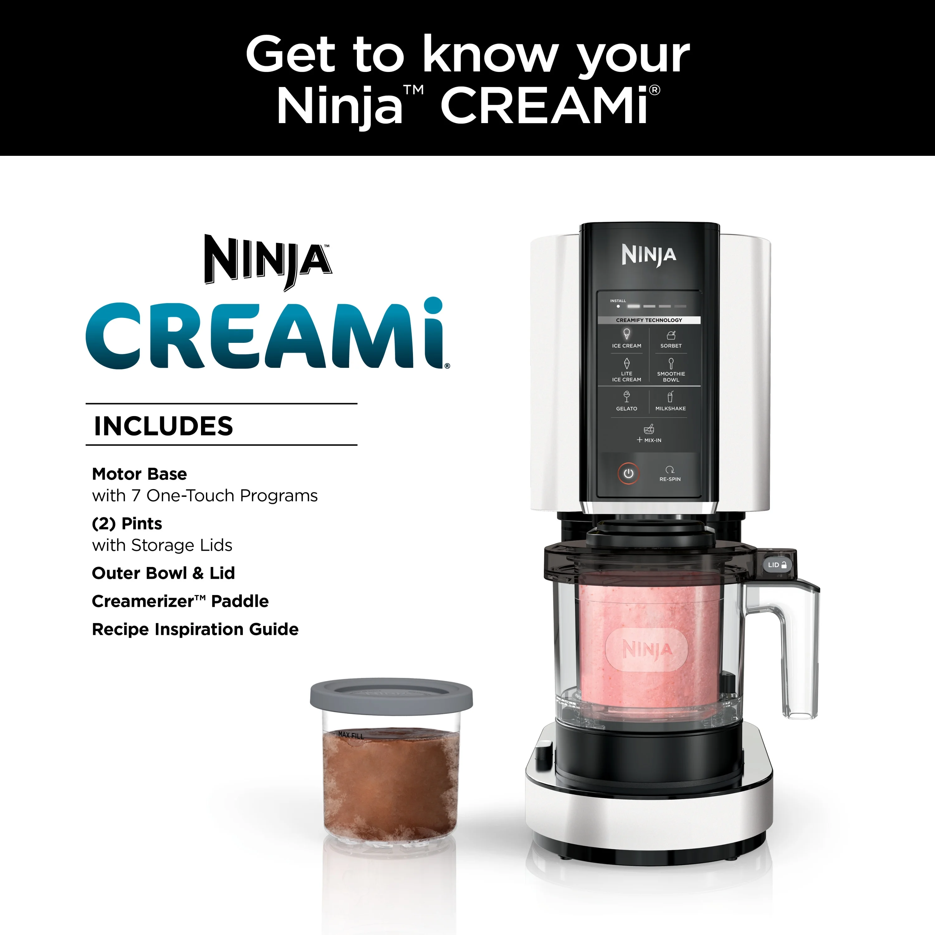 ?? CREAMi??, Ice Cream Maker and Frozen Treat Maker with 7 One-Touch Programs, NC300WMWH(White/1 qt) - Image 3
