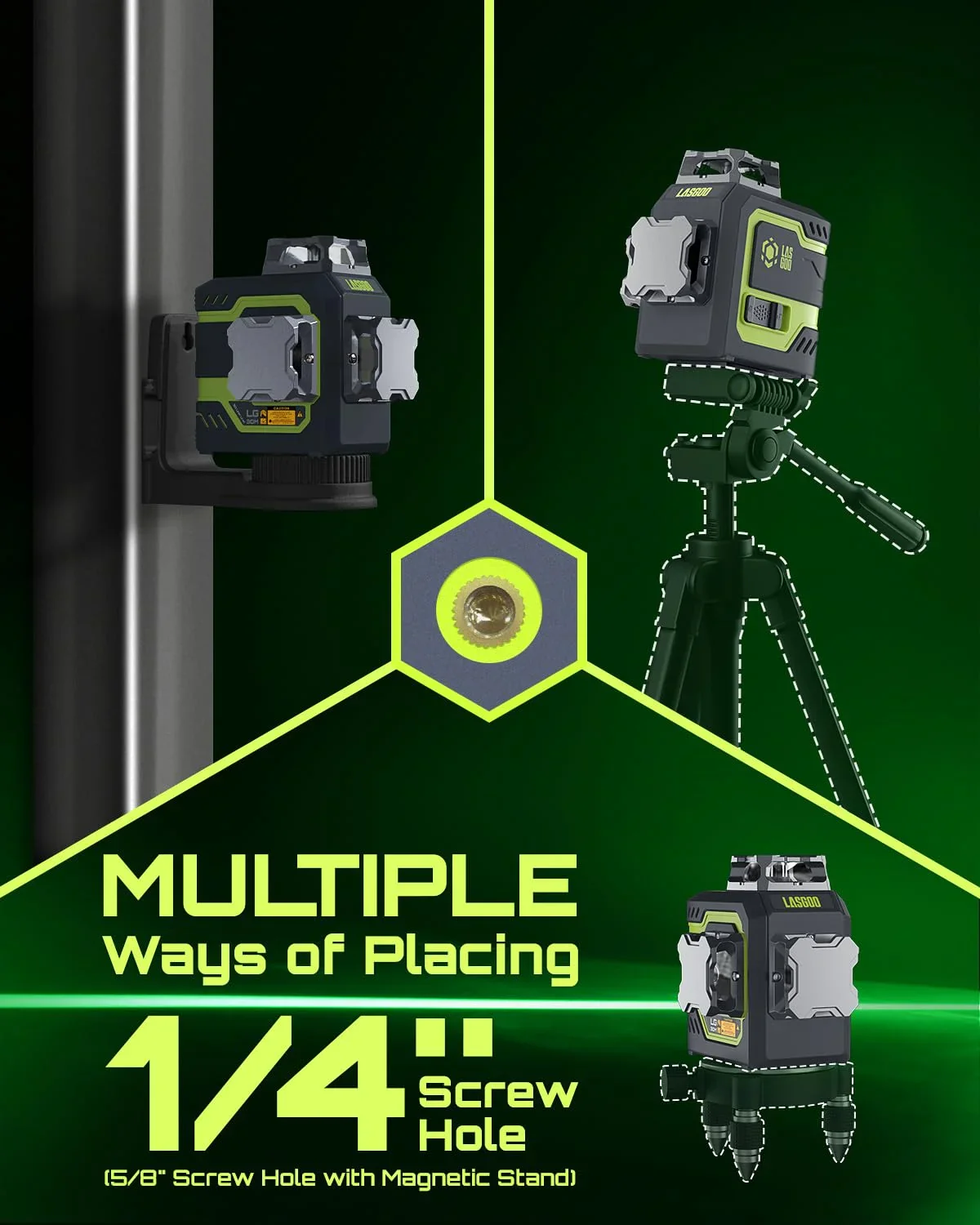 Laser Level 3x360�� LASGOO with Remote Control, 2 Rechargeable Batteries, 100FT Range, 360�� Magnetic Rotating Stand, IP54, 3Ds