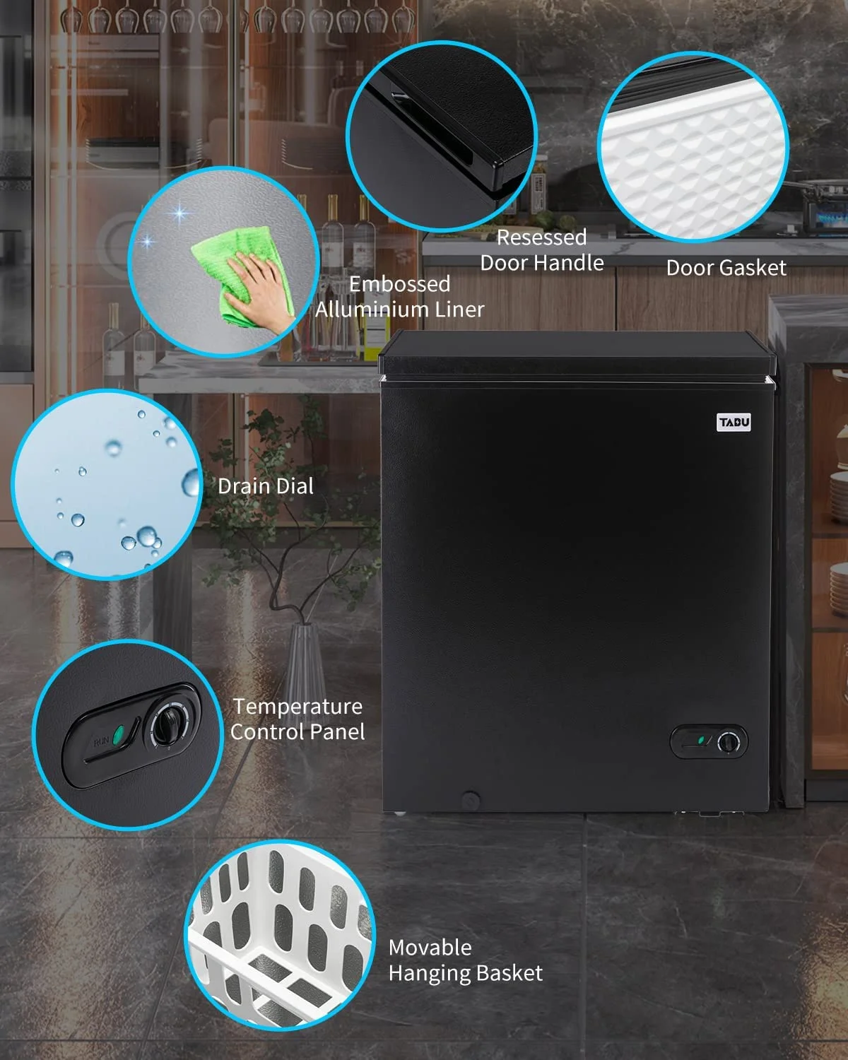 Chest Freezer, 7.0 Cu Ft Deep Freezer with Adjustable Temperature, Compact Freezer with Top Open Door (Black) - Image 4