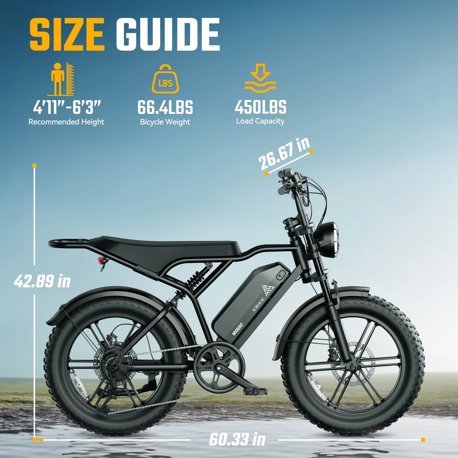 Electric Bike for Adults, 750W Peak 1500W Motor, 20"x4" Fat Tire, E Mountain Bike, 48V/15AH UL2849(R004-15AH-Black(Walmart exclusive)) - Image 4