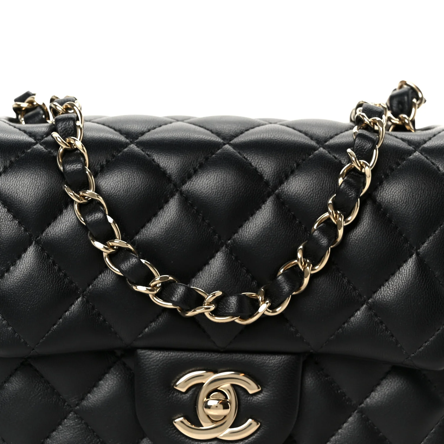 Lambskin Quilted Mini Square Flap Black