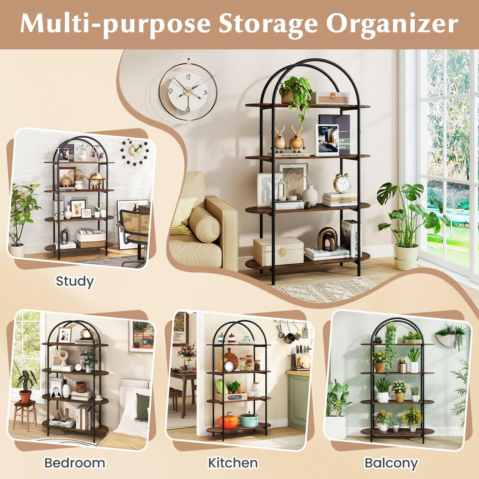 Tangkula 4-Tier Open Bookcase with Sturdy Metal Frame
