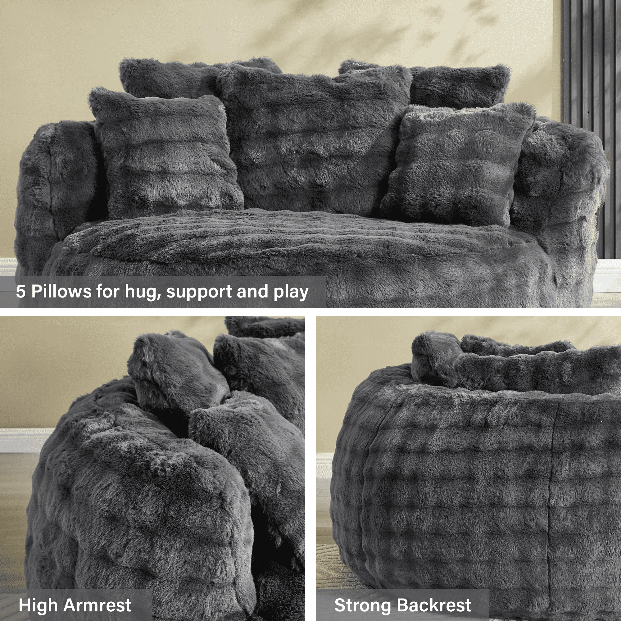 Wiilayok 58'' Oversized Chaise Lounge Chair Indoor, Thickened Backrest Sleeper Sofa Couch with Soft Pillows for Living Room, Gray