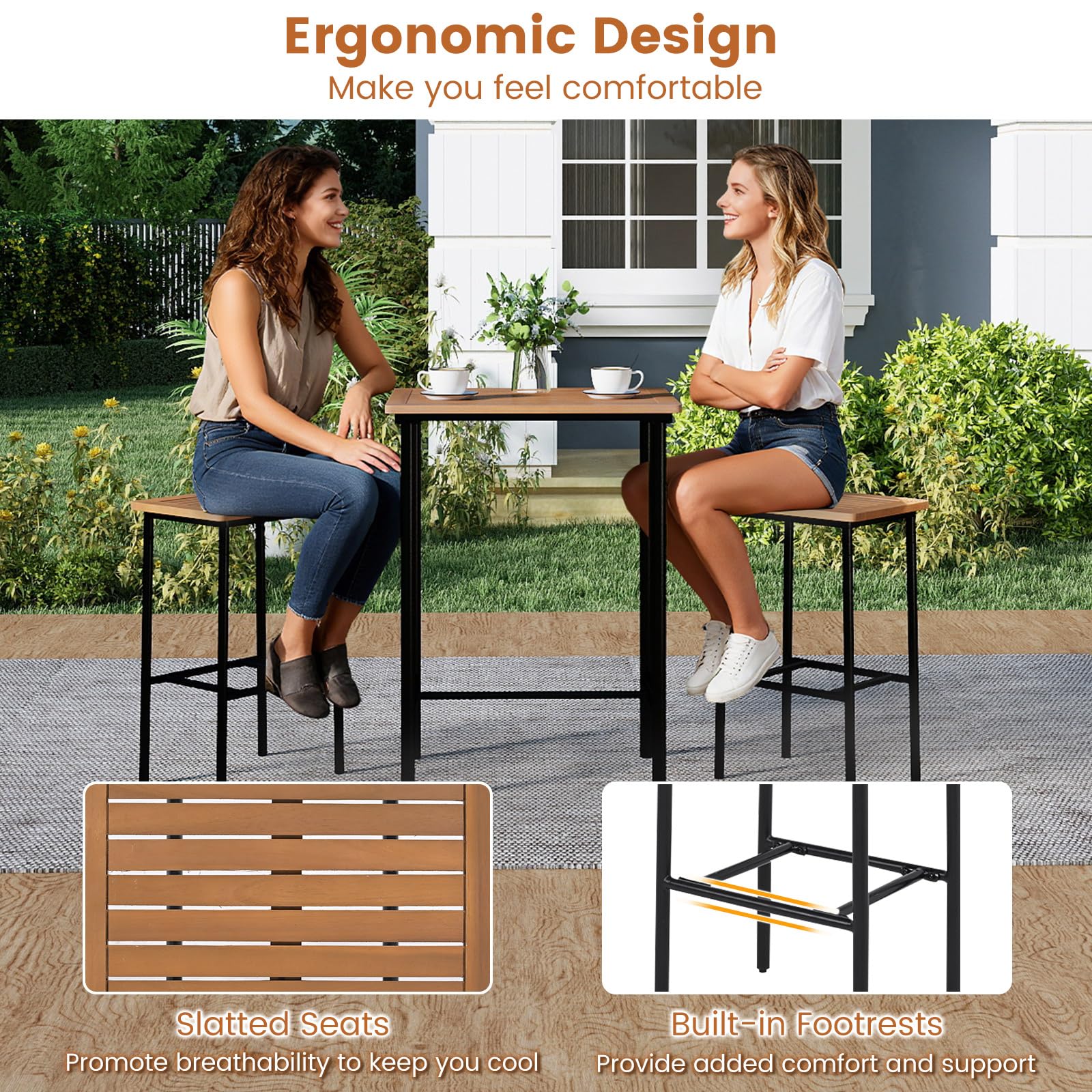 Tangkula 3 Pieces Acacia Wood Patio Bar Set