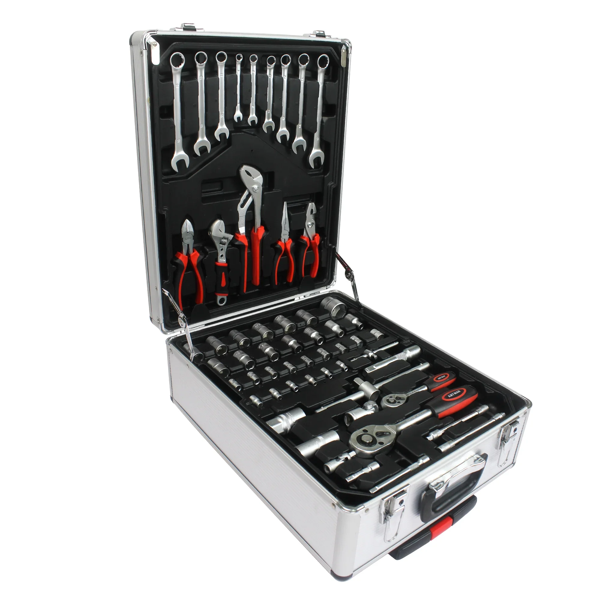Seizeen 899PCS Tool Set Professional, Mobile Tool box on Wheels with Handle, Mechanics Tool Set W/Hand Tool, Ratchets&Socket Set, Screwdriver Set, 4-layer Tool Case & Tool Kit COMB, Silver
