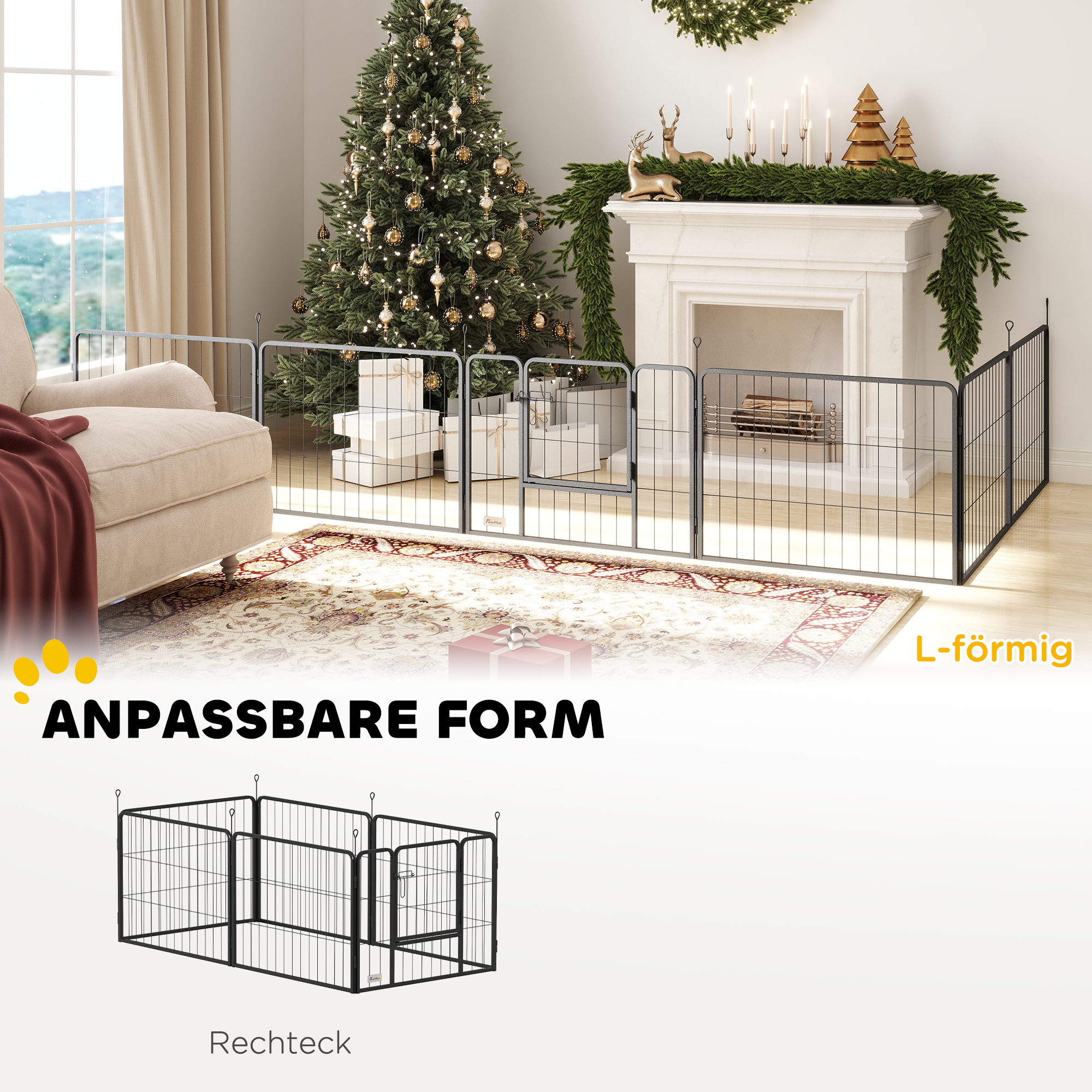 PawHut Hondenhek, Huisdierenren, 6 Panelen, Staal, Opvouwbaar, Zwart