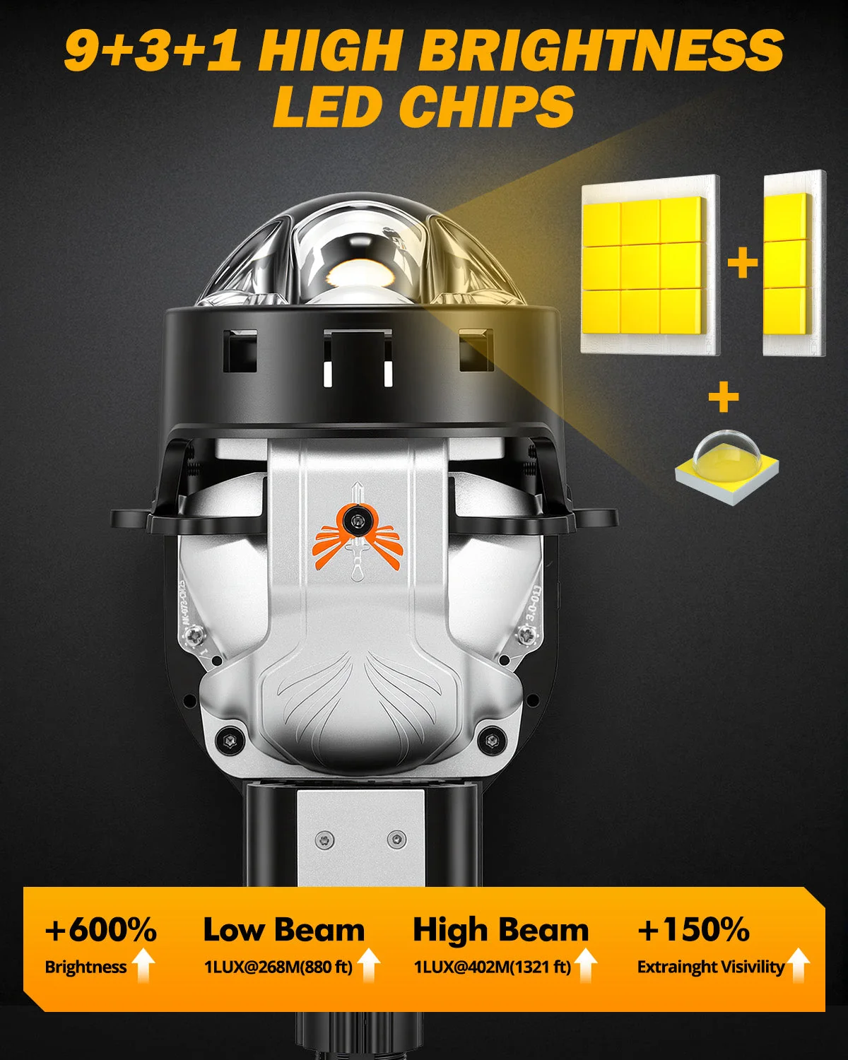 3 Inch Bi-LED Projector Headlight with Triple Beam Laser Assist 165W 6500K C6 Series Non-Destructive & Retrofit Compatible Upgrade Kit