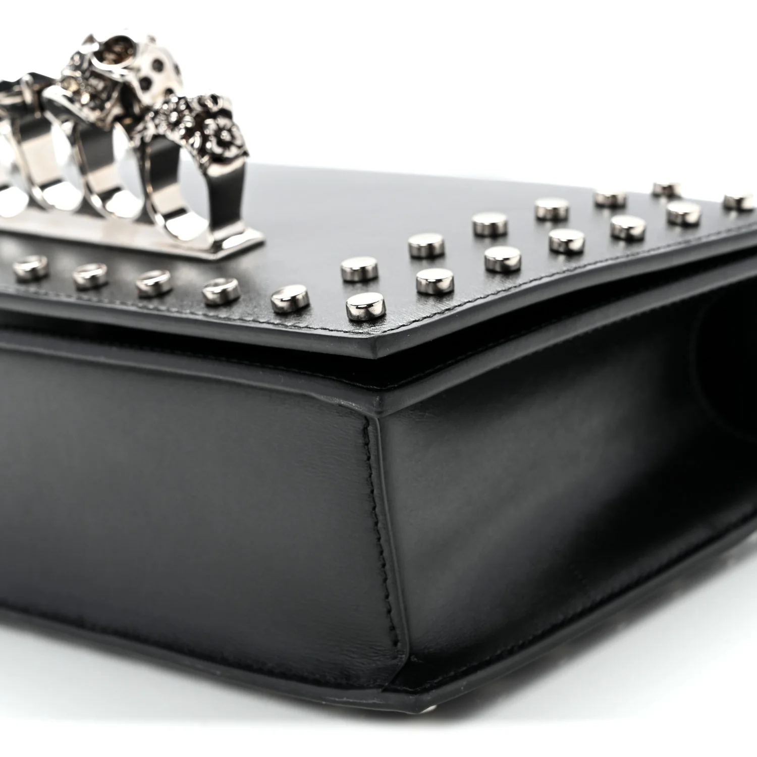 Calfskin Studded Jeweled Knuckle Satchel Black