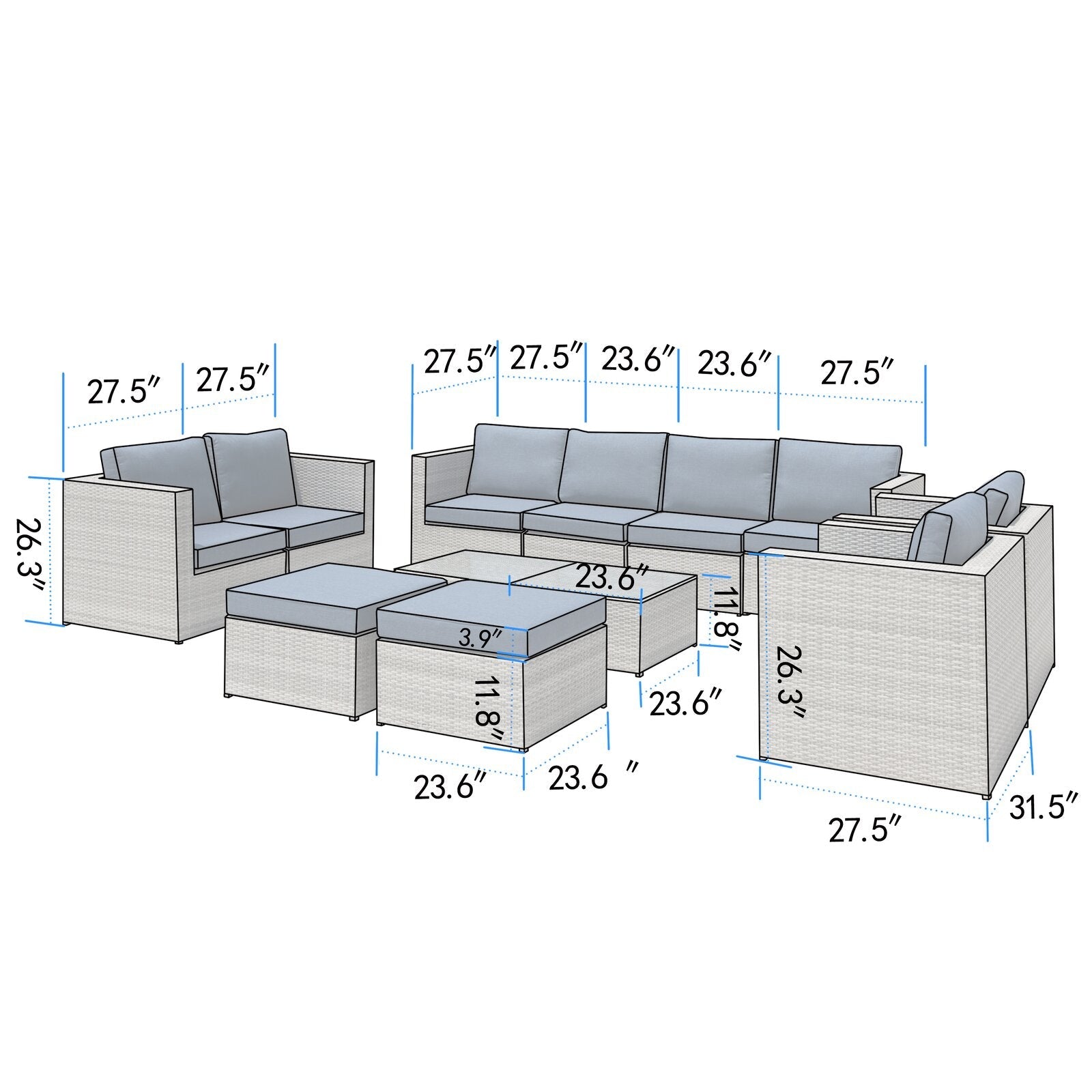 Kylo Wicker/Rattan 10 - Person Seating Group with Cushions