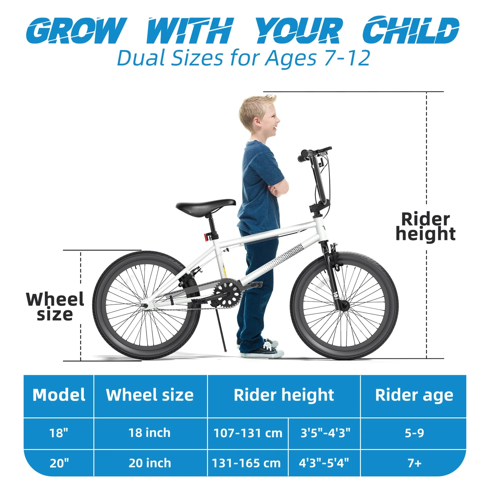 KORIMEFA Freestyle Kids BMX Bikes 18 20 in Kids Bicycles for Years Old Boys Girls Teen with Adjustable Seat and Handbrake, for Kids 7 - 13 Beginner - Level to Advanced Rider