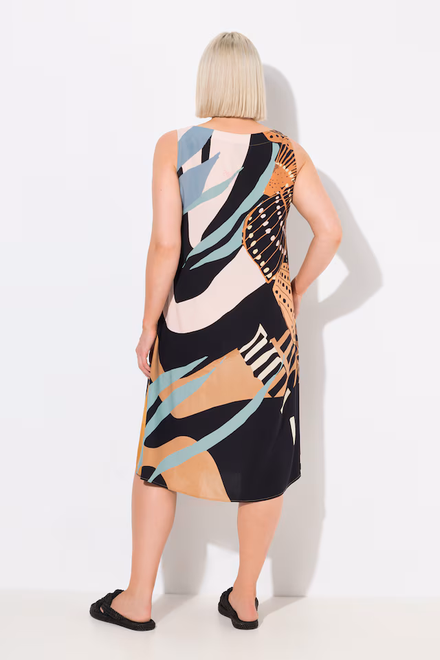 Graphic Print Sleeveless Lace Up Midi Dress